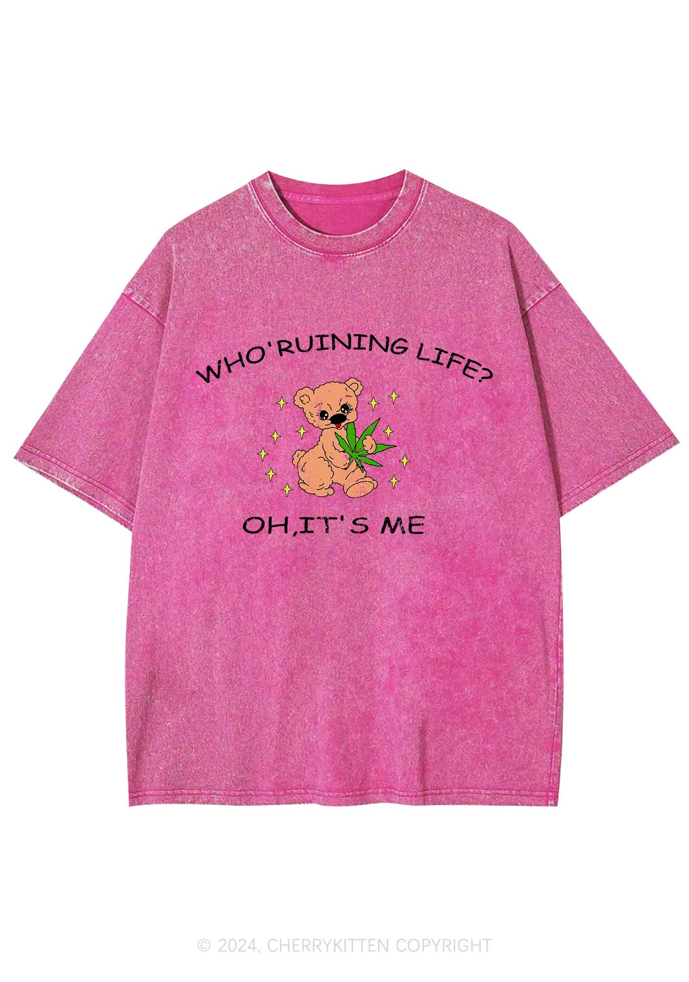 Who' Ruining Life Y2K Washed Tee Cherrykitten - Image 3