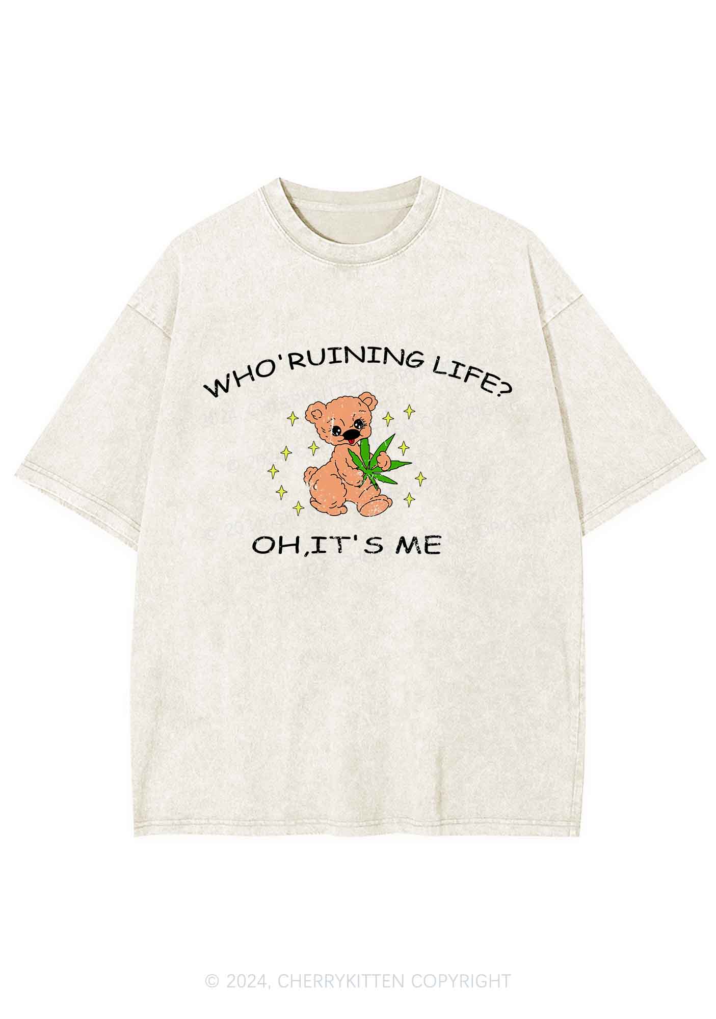 Who' Ruining Life Y2K Washed Tee Cherrykitten - Image 4