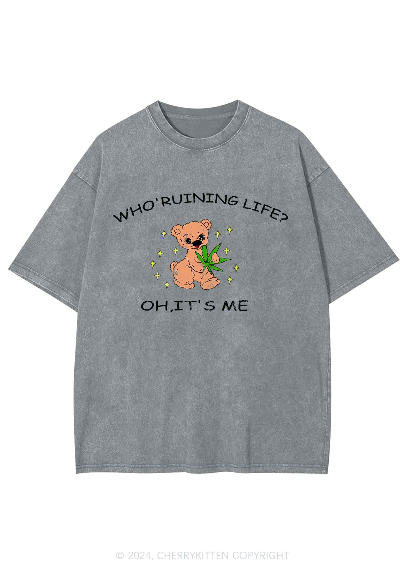 Who' Ruining Life Y2K Washed Tee Cherrykitten - Image 5