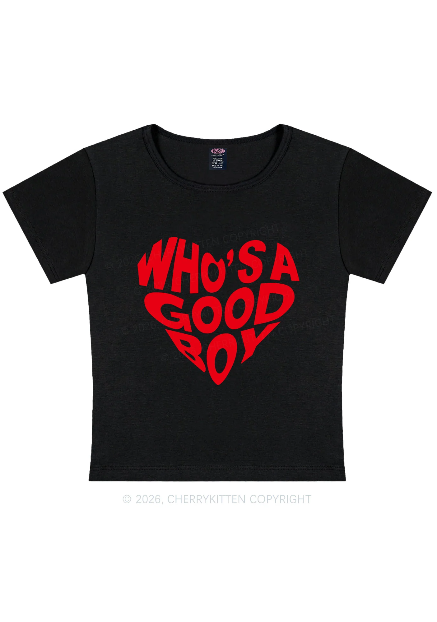 Whos A Good Boy Valentine's Day Y2K Baby Tee Cherrykitten - Image 3