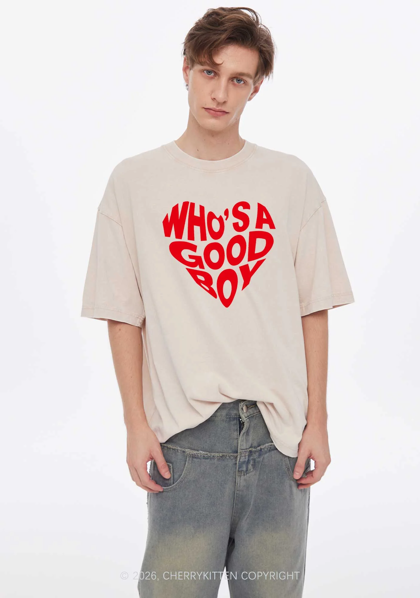 Whos A Good Boy Valentine's Day Y2K Shirts Washed Tee Cherrykitten - Image 2