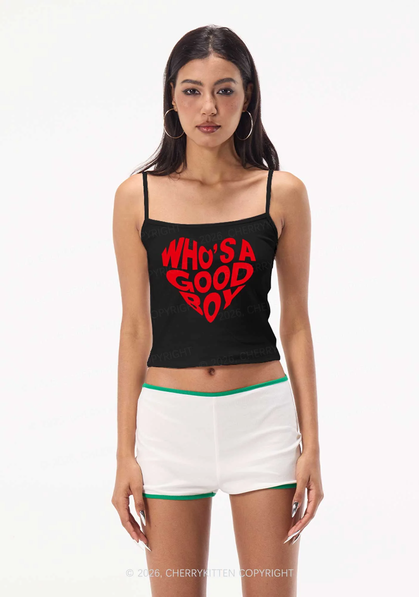 Whos A Good Boy Valentine's Day Y2K Spaghetti Strap Cami Cherrykitten - Image 2