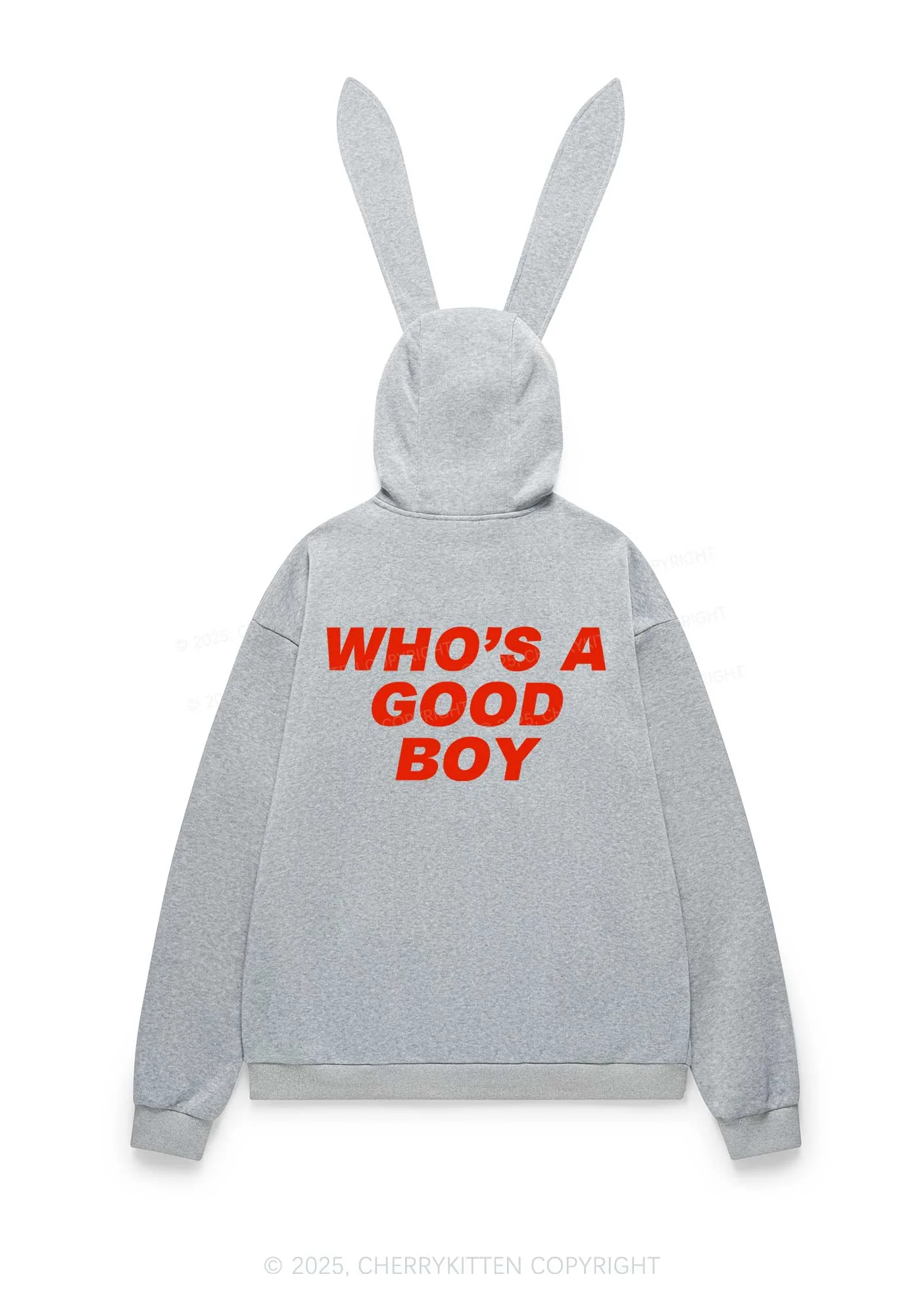 Whos A Good Boy Y2K Bunny Ear Zip Hoodie Cherrykitten - Image 2