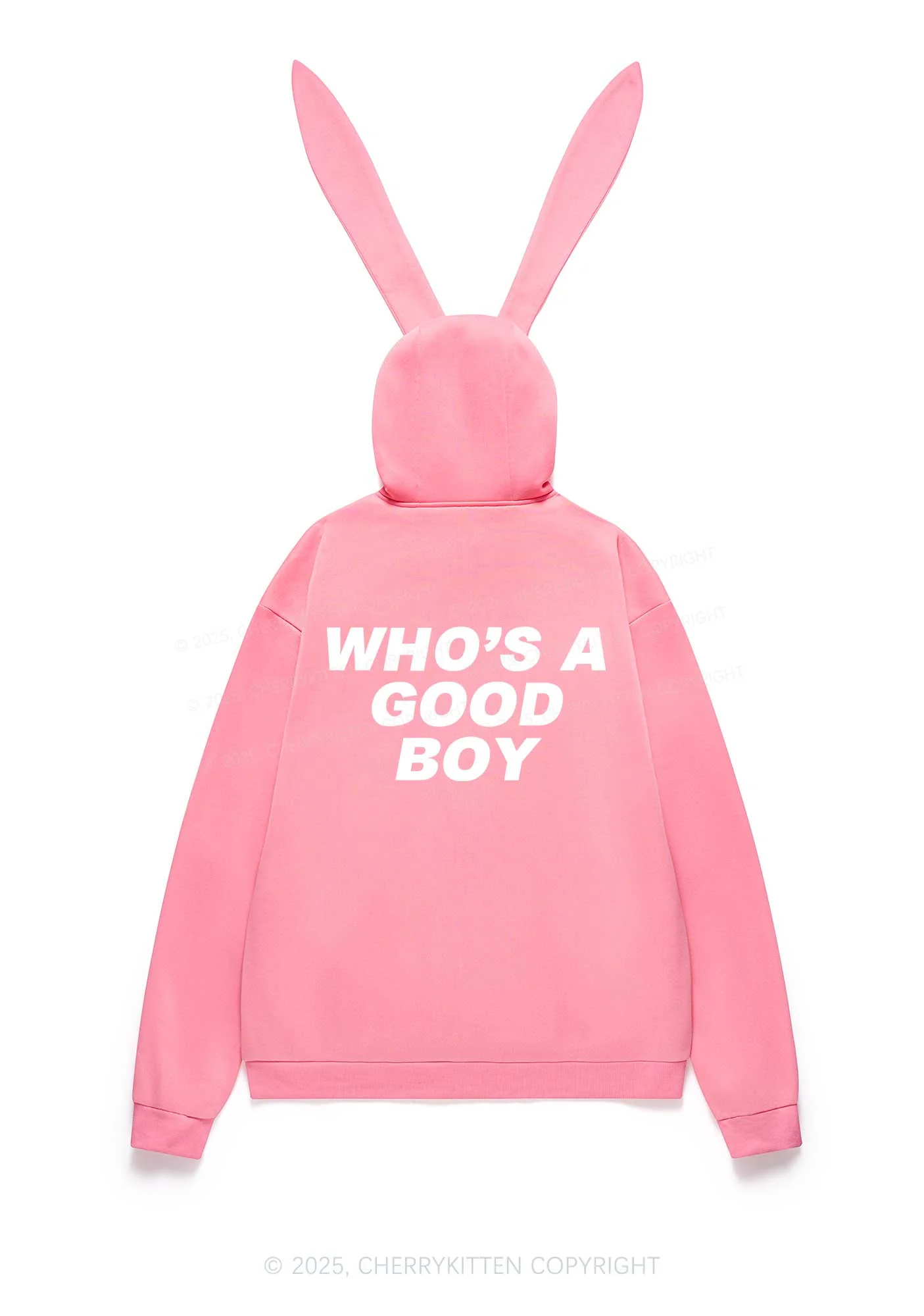 Whos A Good Boy Y2K Bunny Ear Zip Hoodie Cherrykitten - Image 3