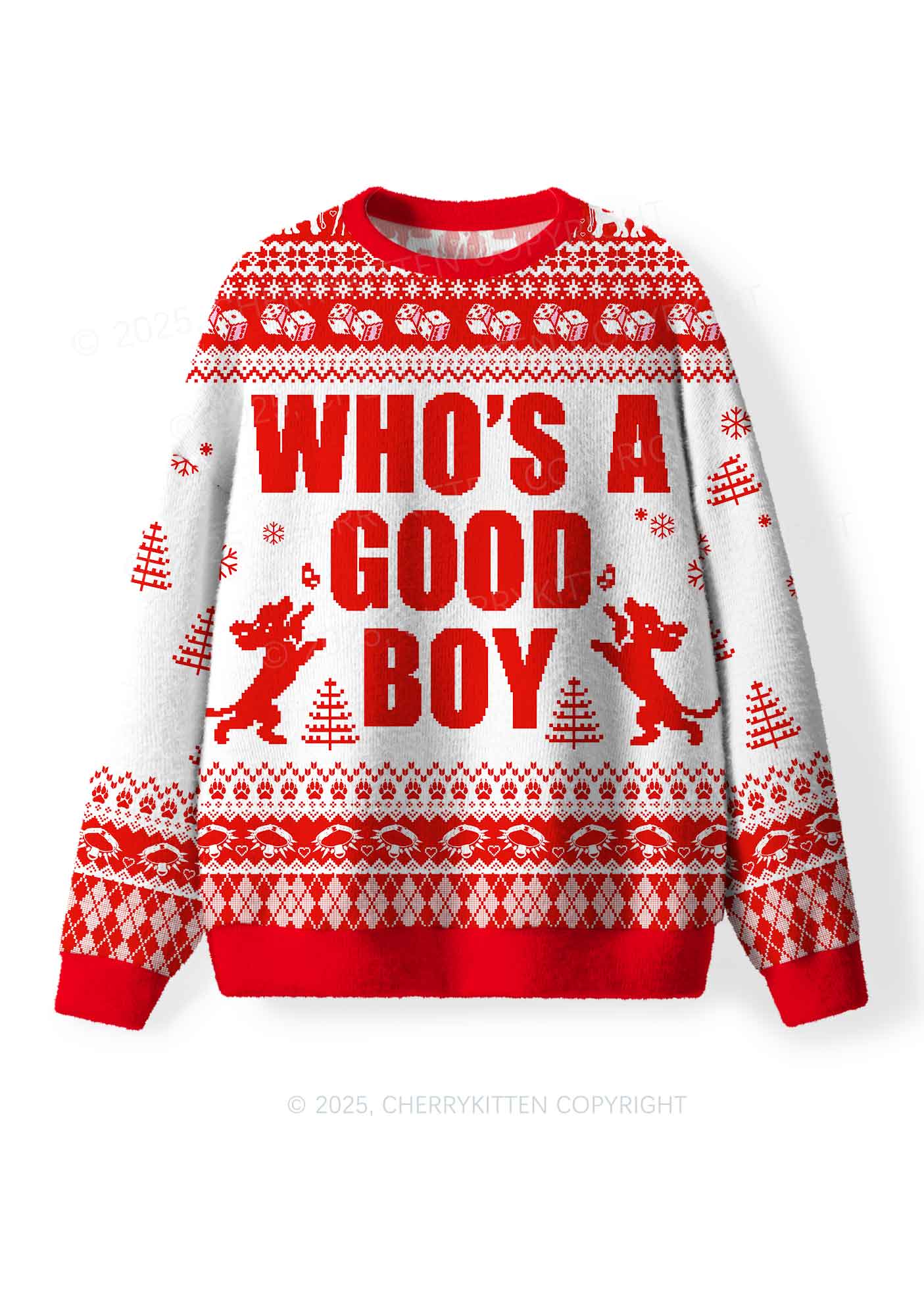 Whos A Good Boy Y2K Christmas Knit Sweatshirt Cherrykitten - Image 2