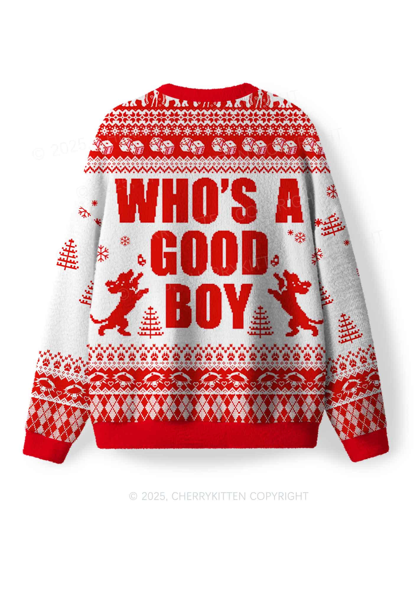 Whos A Good Boy Y2K Christmas Knit Sweatshirt Cherrykitten - Image 3
