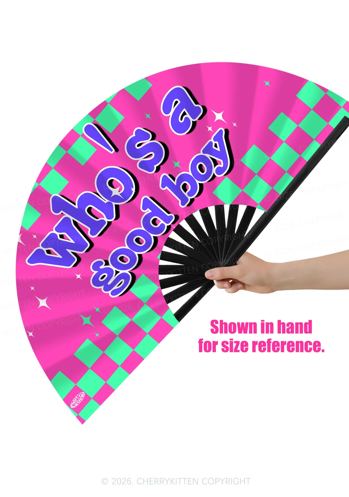 Whos A Good Boy Y2K Rave Hand Fan Cherrykitten - Image 2