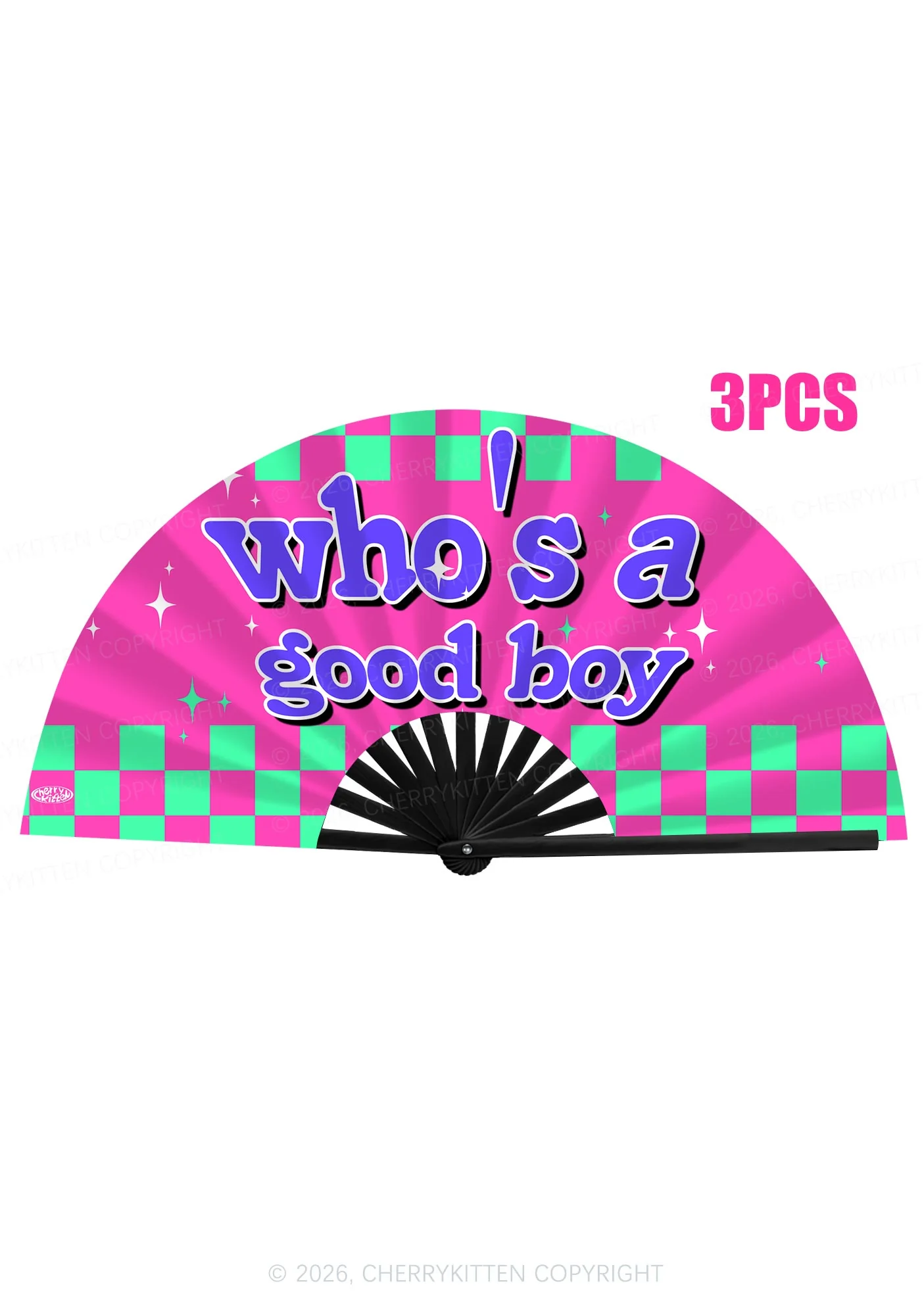 Whos A Good Boy Y2K Rave Hand Fan Cherrykitten - Image 3