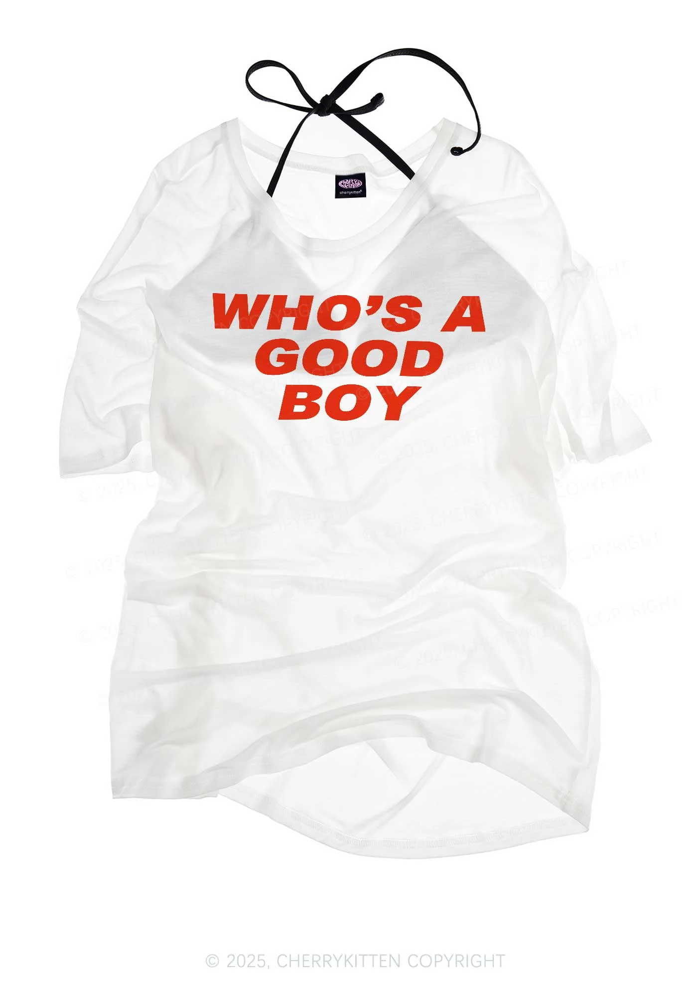 Who's A Good Boy Y2K Sheer Boyfriend Tee Cherrykitten - Image 3