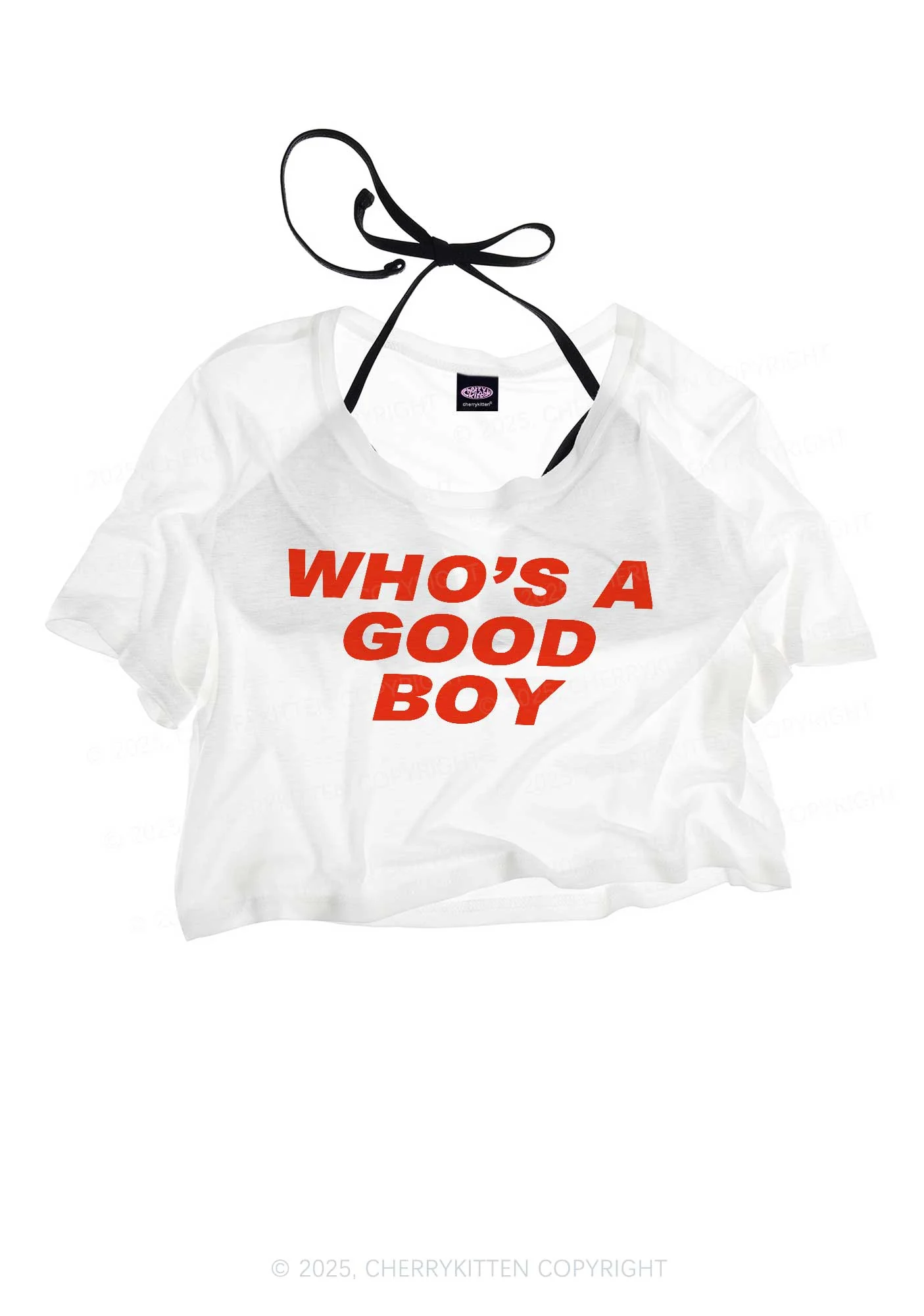 Who's A Good Boy Y2K Sheer Crop Tee Cherrykitten - Image 3