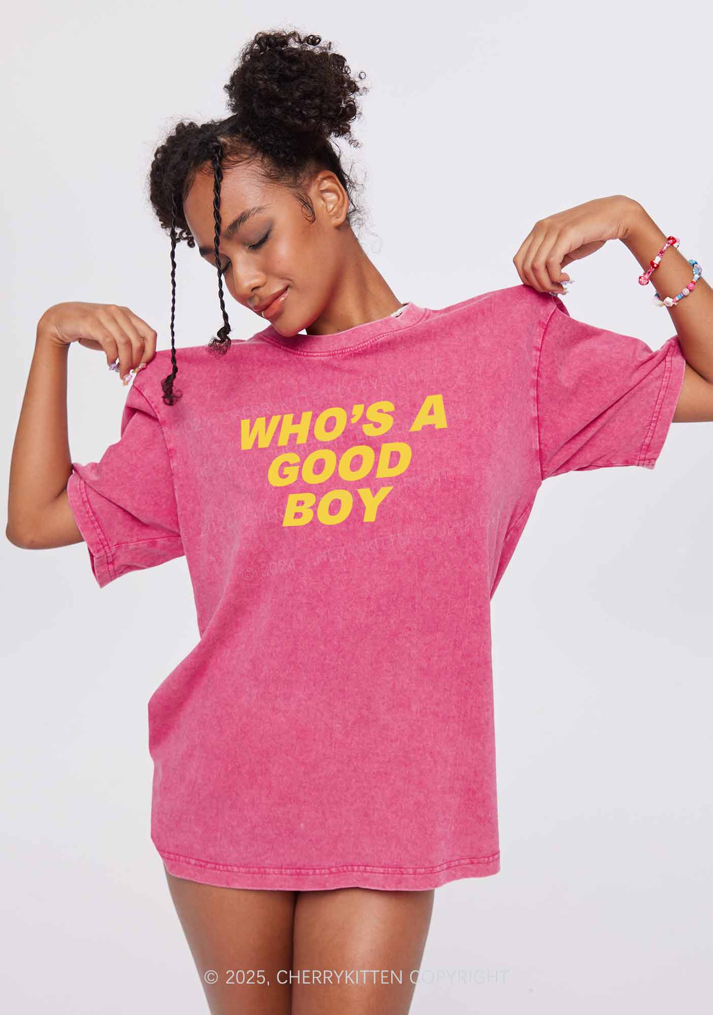 Who's A Good Boy Y2K Washed Tee Cherrykitten - Image 2