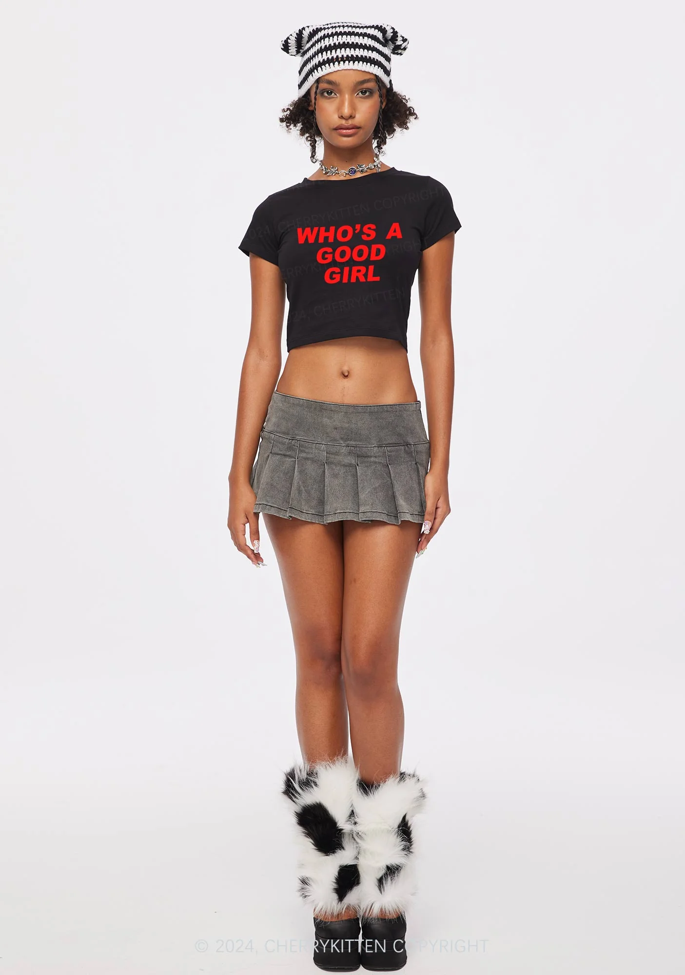 Who's A Good Girl Y2K Baby Tee Cherrykitten - Image 2