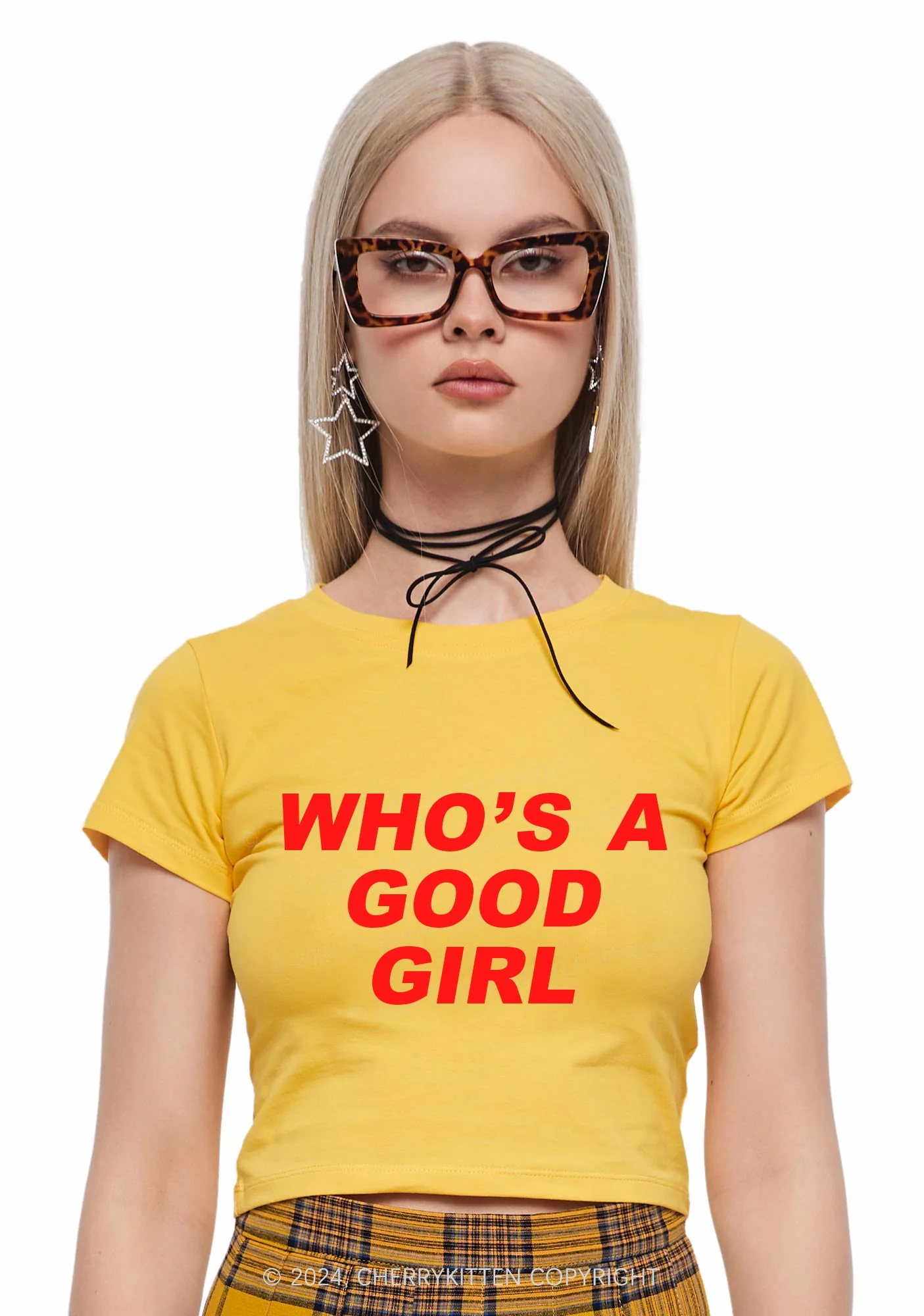 Who's A Good Girl Y2K Baby Tee Cherrykitten - Image 3