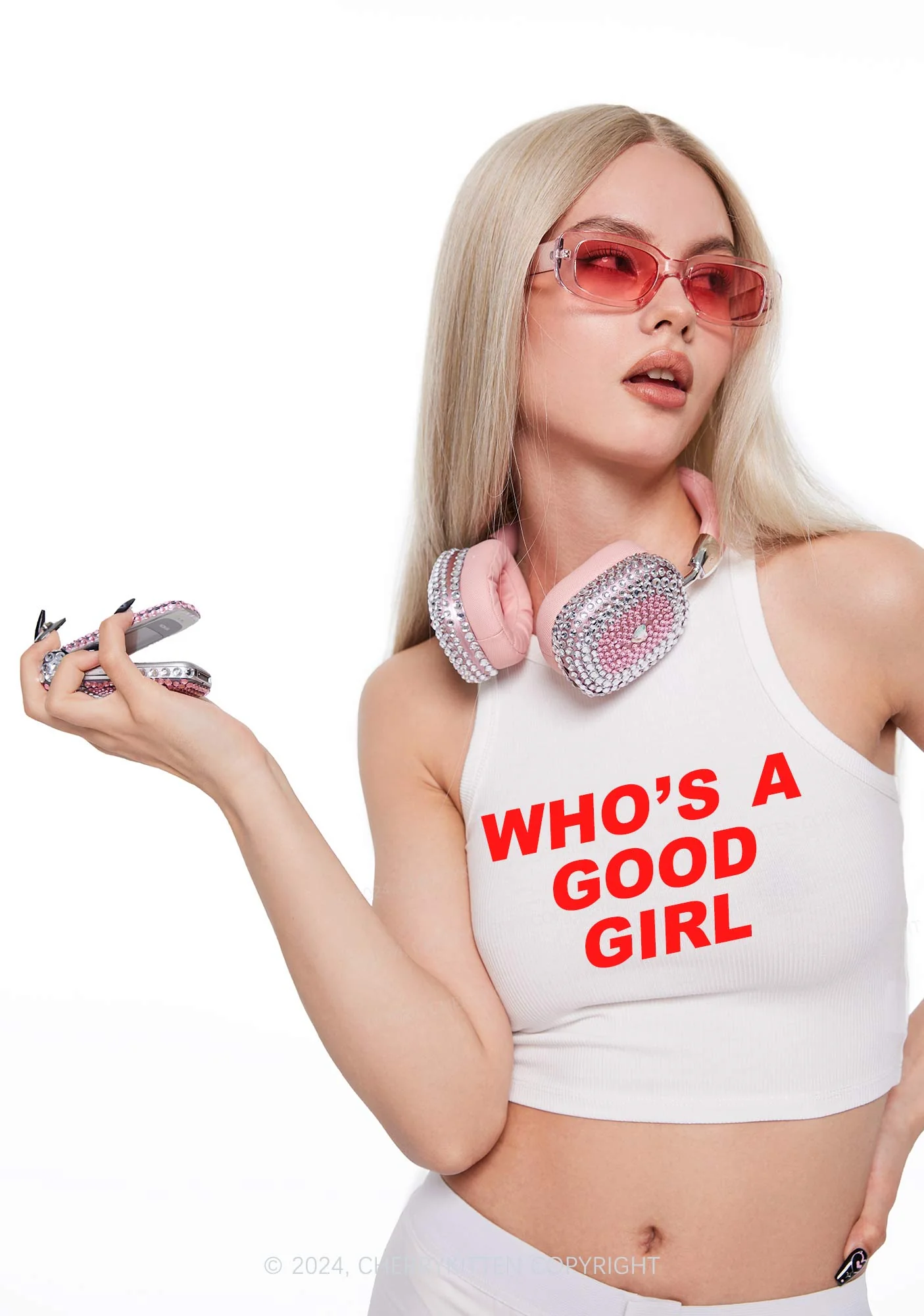 Who's A Good Girl Y2K Crop Tank Top Cherrykitten - Image 2