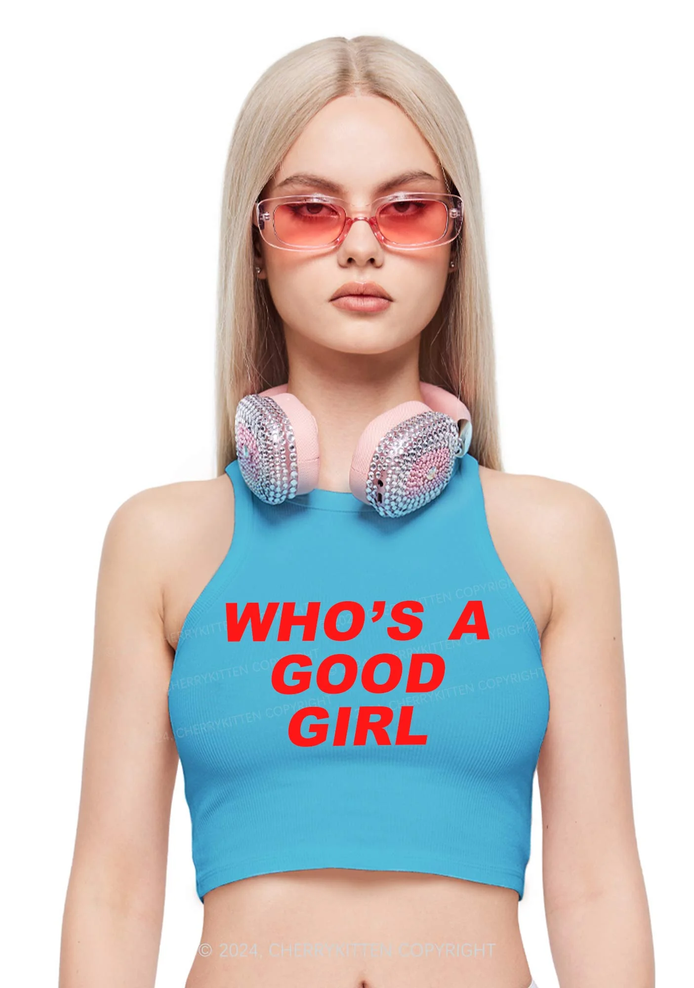 Who's A Good Girl Y2K Crop Tank Top Cherrykitten - Image 3