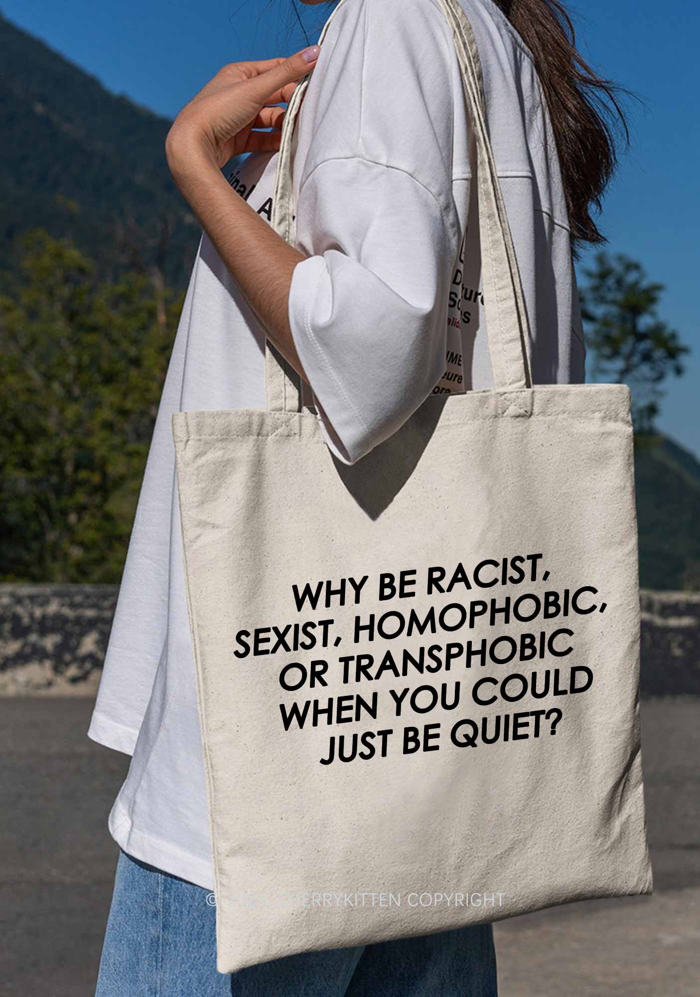 Why Be Racist Sexist Homophobic Or Transphobic Pride Y2K Canvas Tote Bag Cherrykitten - Image 2