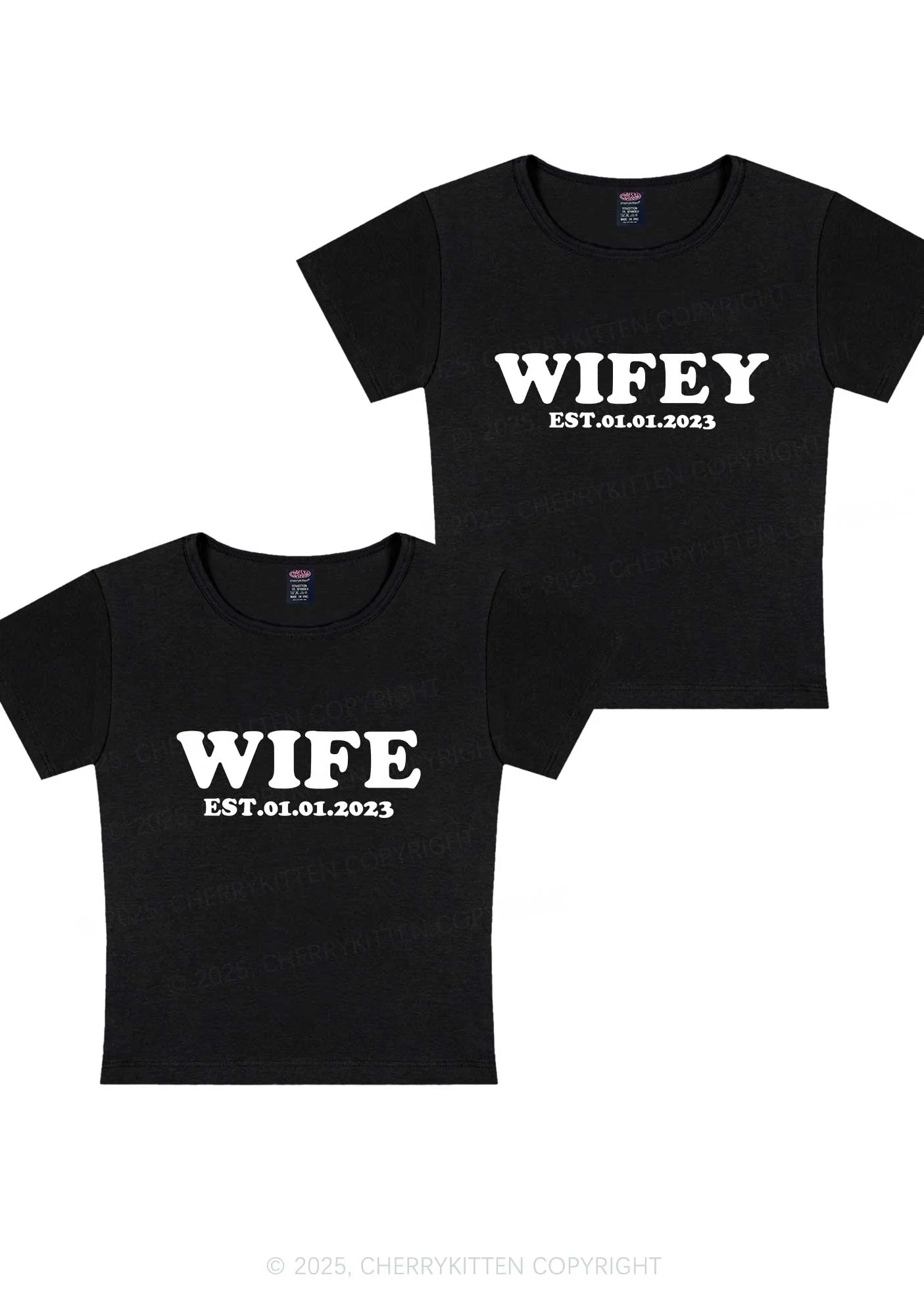Wife Wifey Custom Date Y2K Valentine's Day Baby Tee Cherrykitten - Image 4