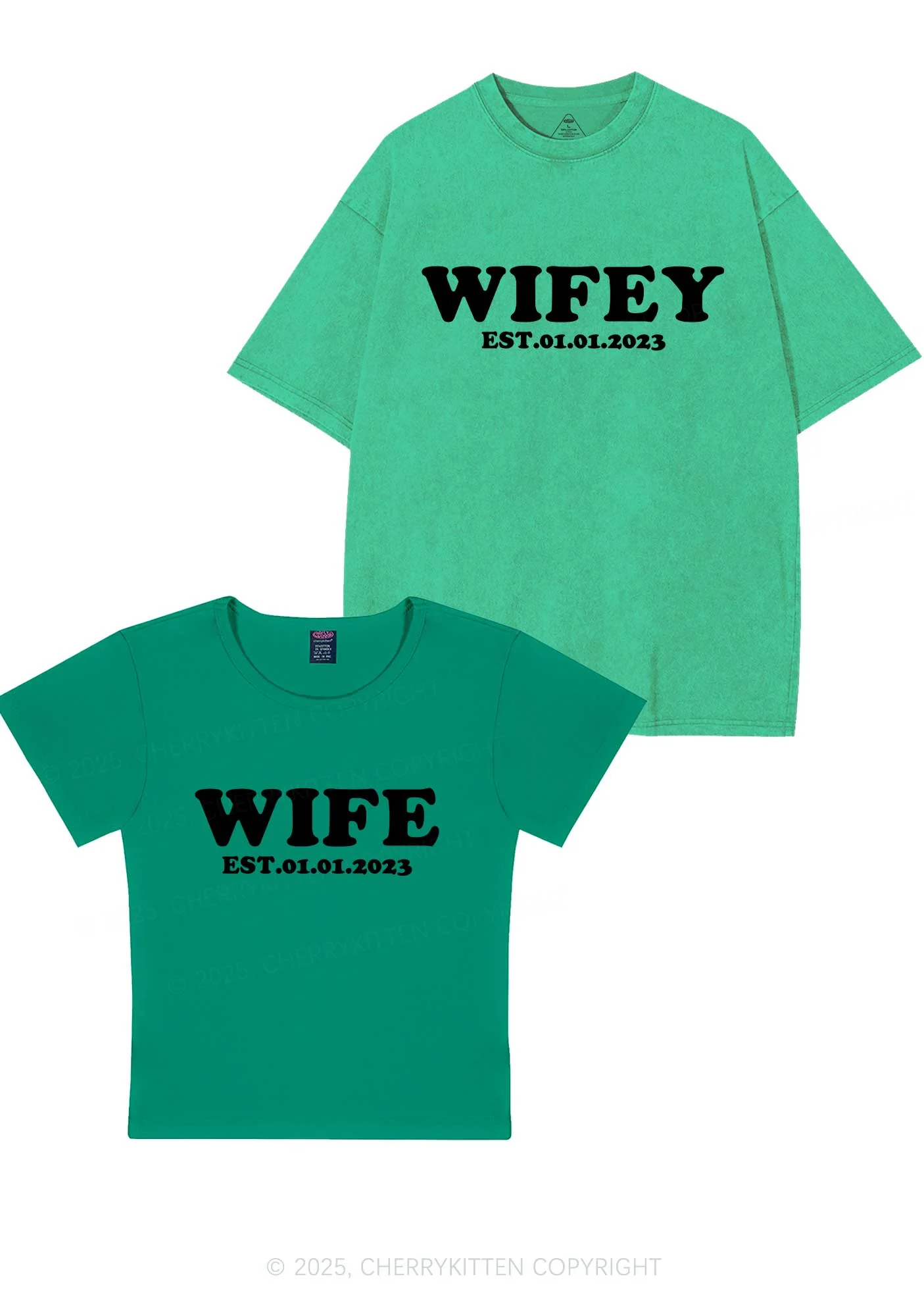 Wife Wifey Custom Date Y2K Valentine's Day Couple Shirt Cherrykitten - Image 12