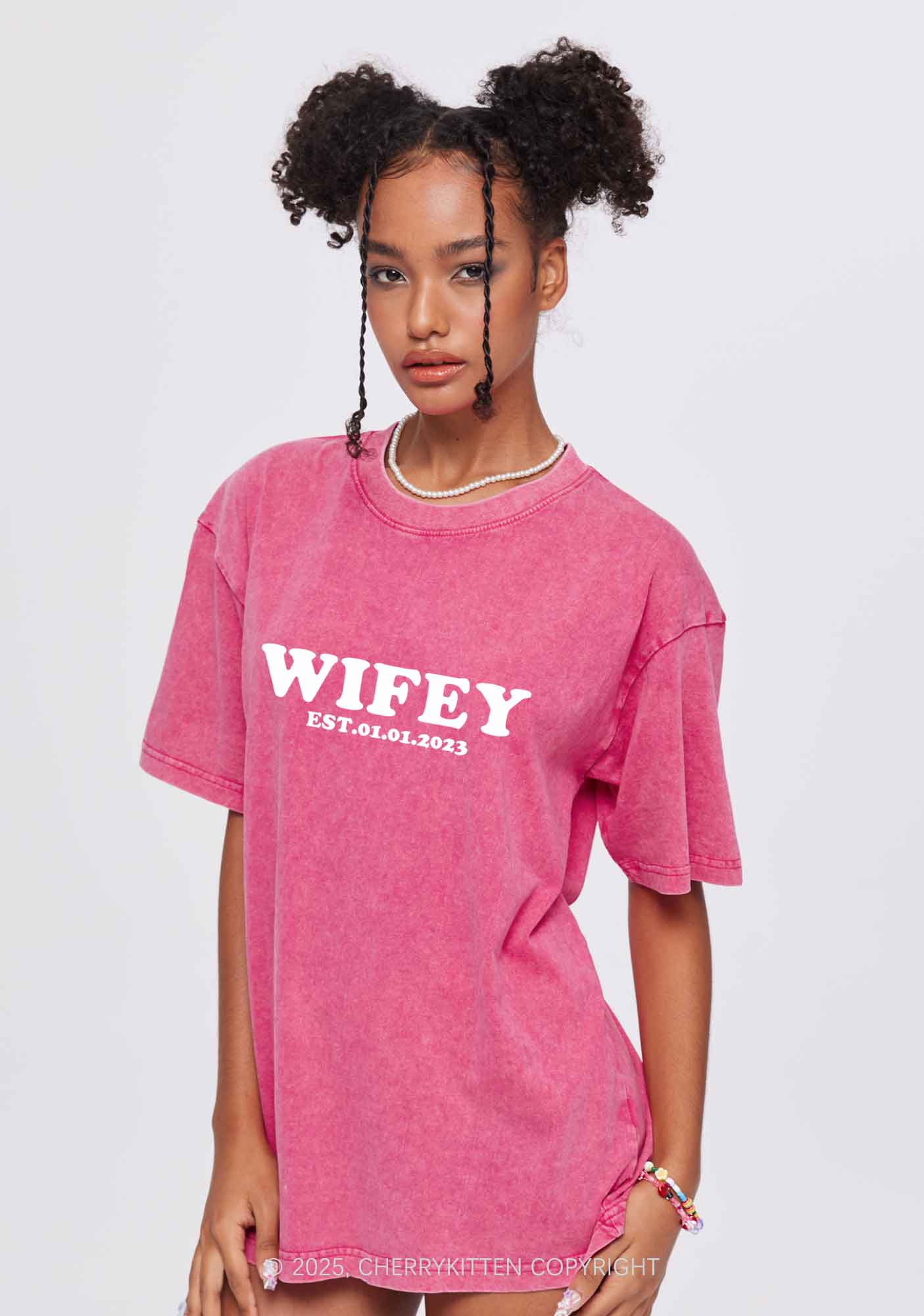 Wife Wifey Custom Date Y2K Valentine's Day Couple Shirt Cherrykitten - Image 3