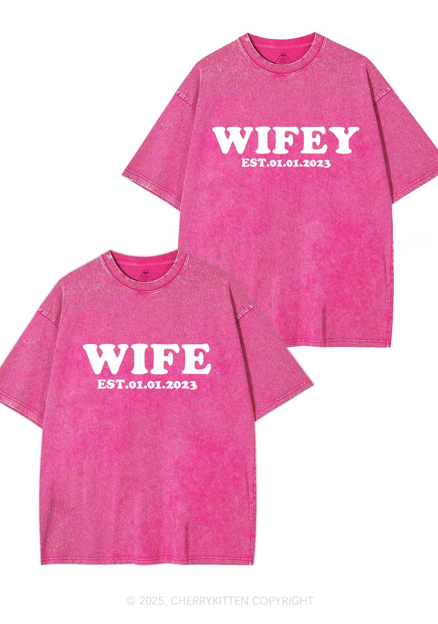 Wife Wifey Custom Date Y2K Valentine's Day Washed Tee Cherrykitten - Image 4