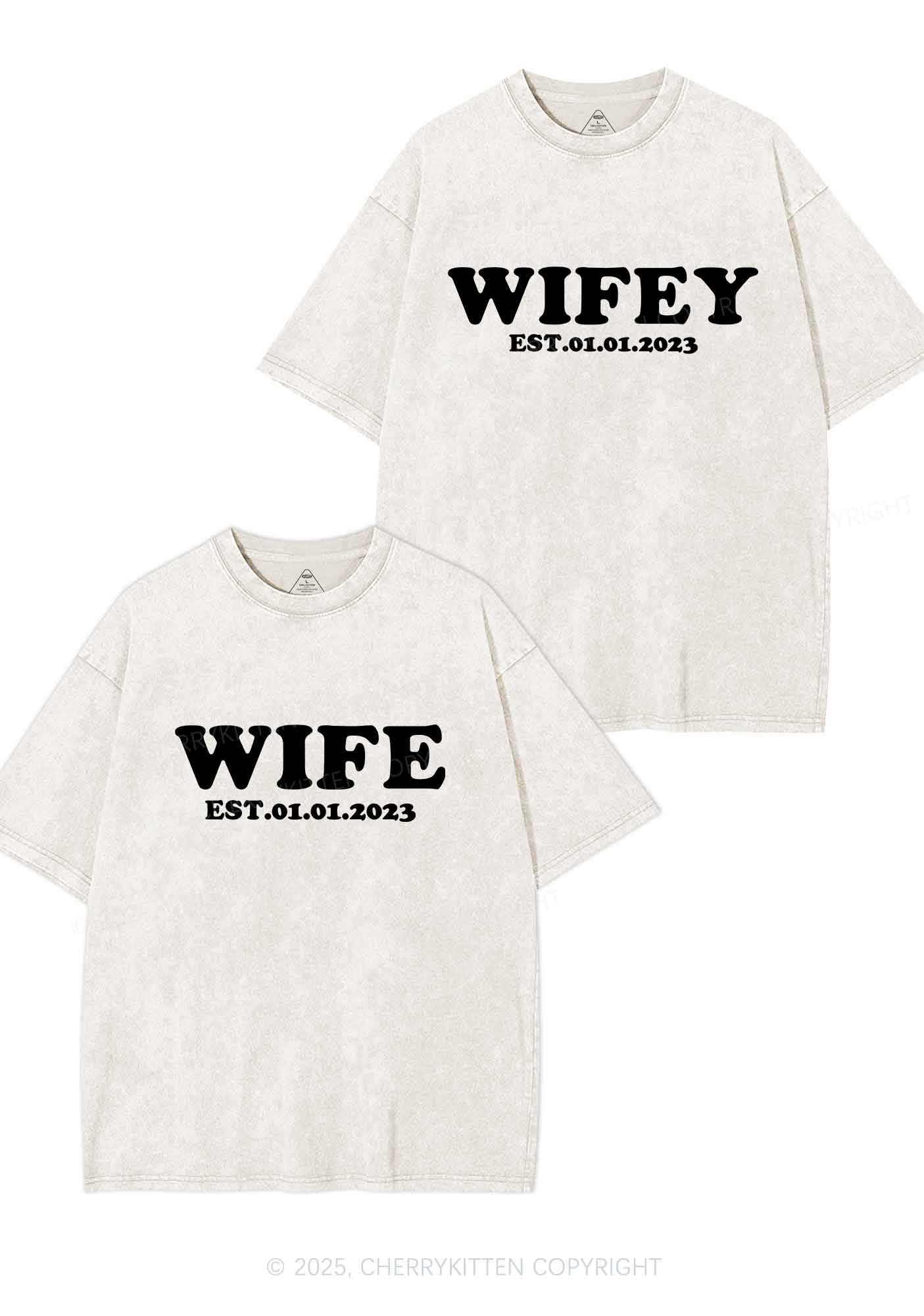Wife Wifey Custom Date Y2K Valentine's Day Washed Tee Cherrykitten - Image 5