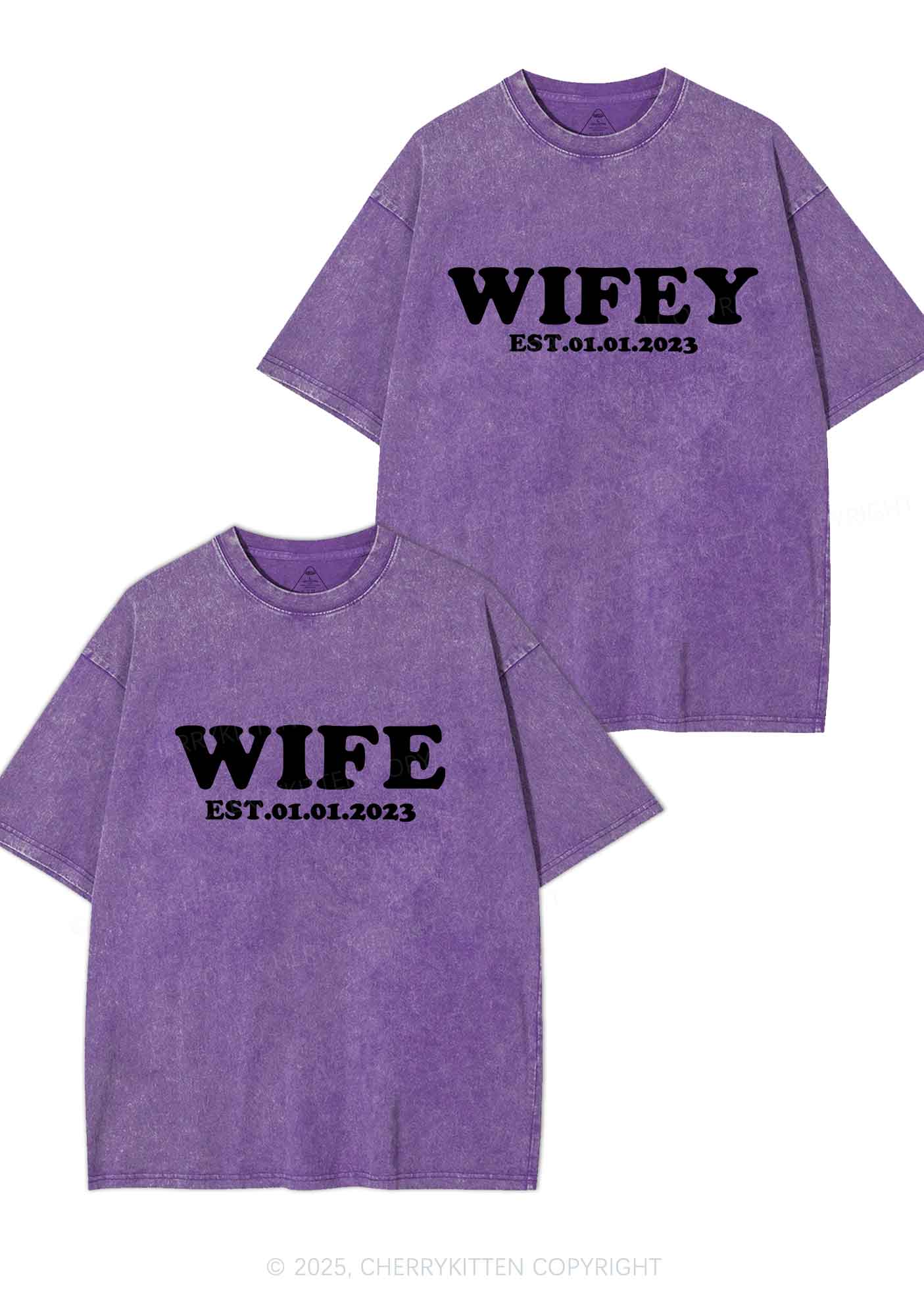 Wife Wifey Custom Date Y2K Valentine's Day Washed Tee Cherrykitten - Image 6