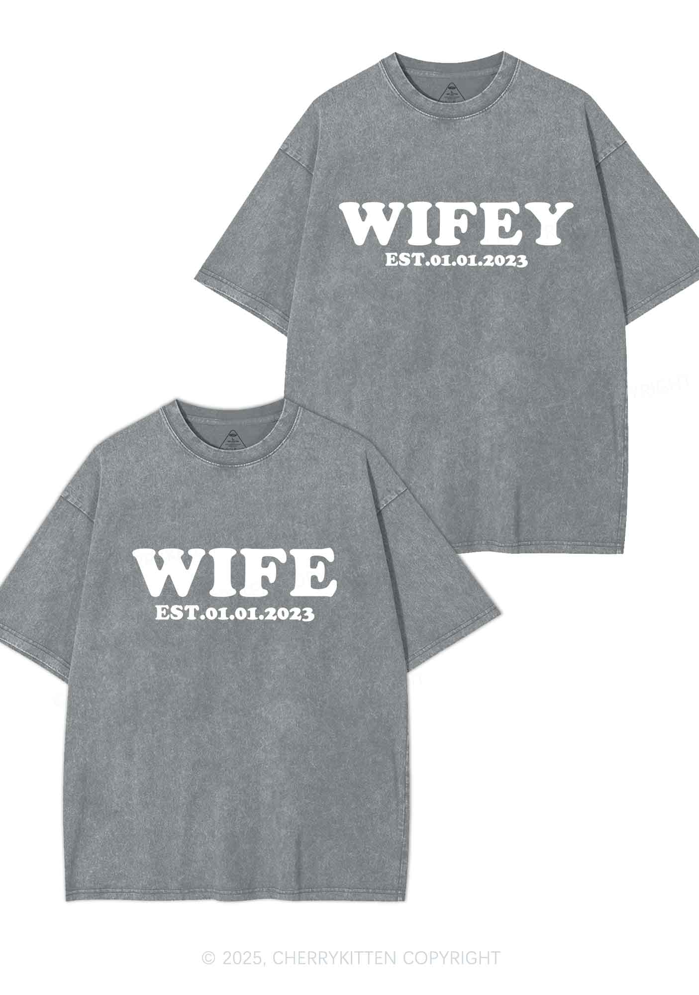 Wife Wifey Custom Date Y2K Valentine's Day Washed Tee Cherrykitten - Image 8