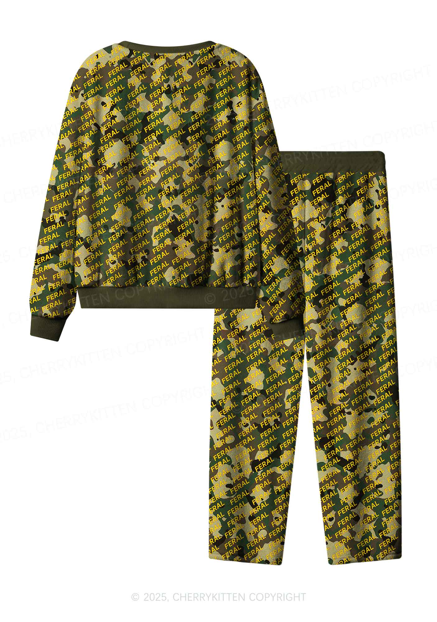 Wild Camouflage Feral Y2K Fleece Long Sleeve Pajama Set Cherrykitten - Image 3