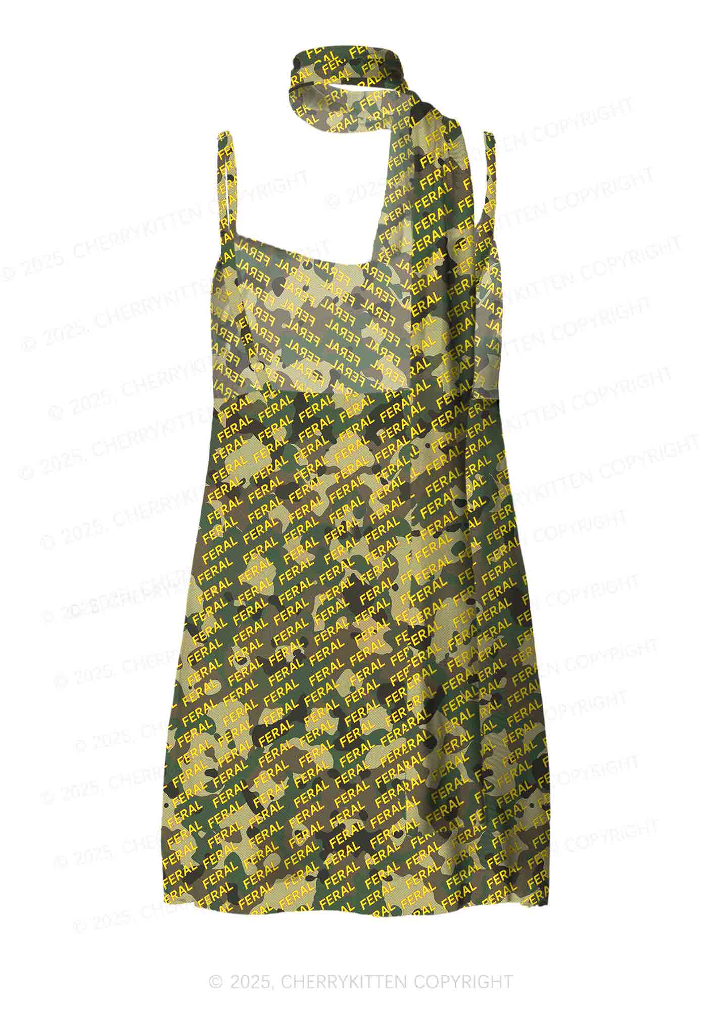 Wild Camouflage Feral Y2K Mesh Slip Dress With Scarf Set Cherrykitten - Image 2