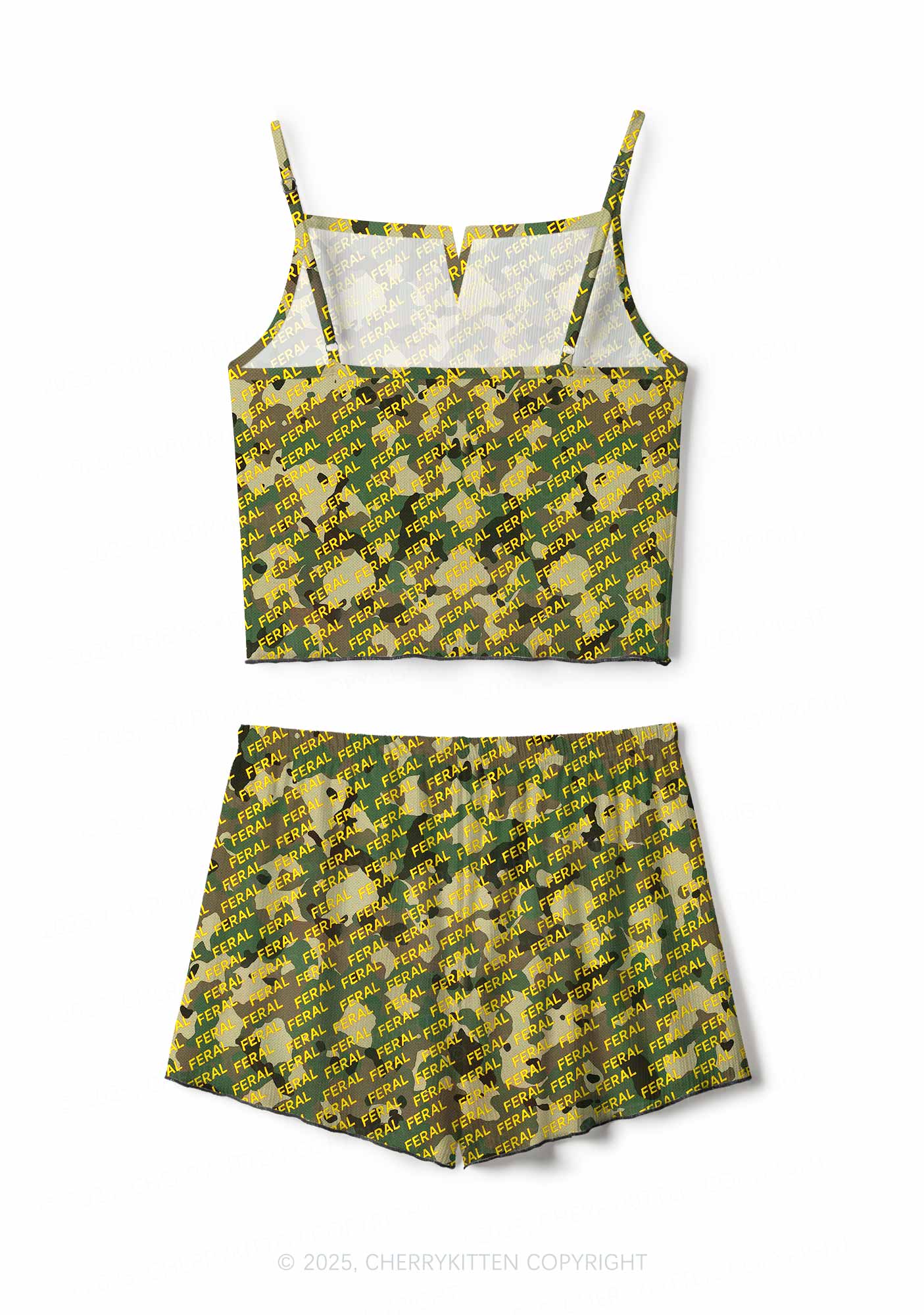 Wild Camouflage Feral Y2K Print Cami Shorts Pajama Set Cherrykitten - Image 3