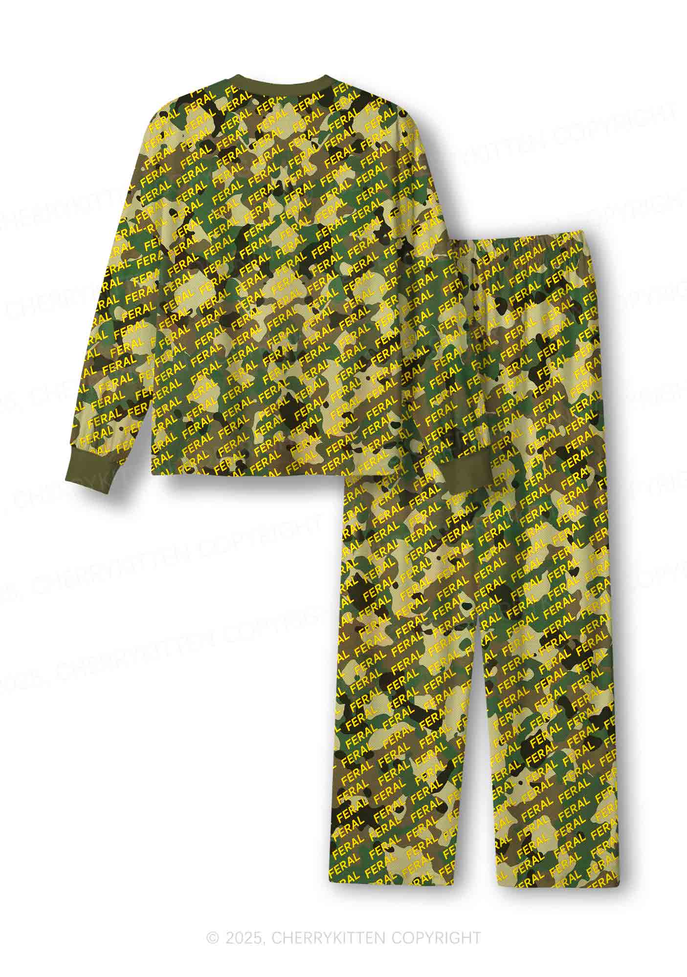 Wild Camouflage Feral Y2K Print Long Sleeve Pajama Set Cherrykitten - Image 3