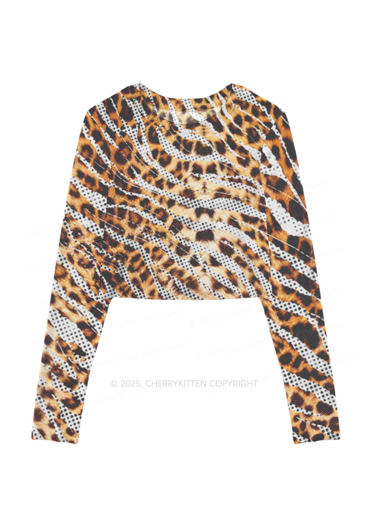 Wild Dots Y2K Mesh Long Sleeve Crop Top Cherrykitten - Image 6