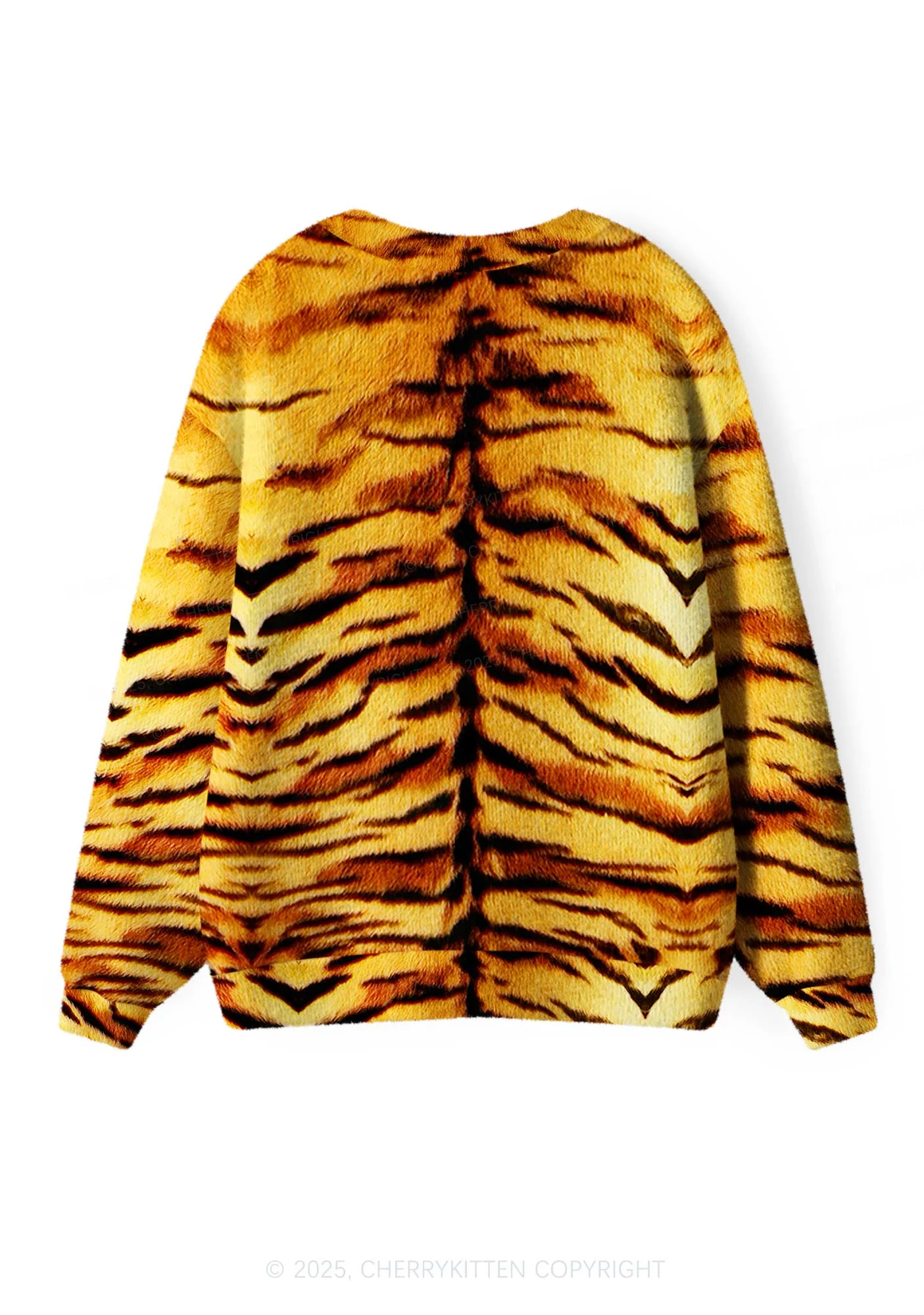 Wild Tiger Texture Y2K Christmas Cardigan Knit Sweatshirt Cherrykitten - Image 2