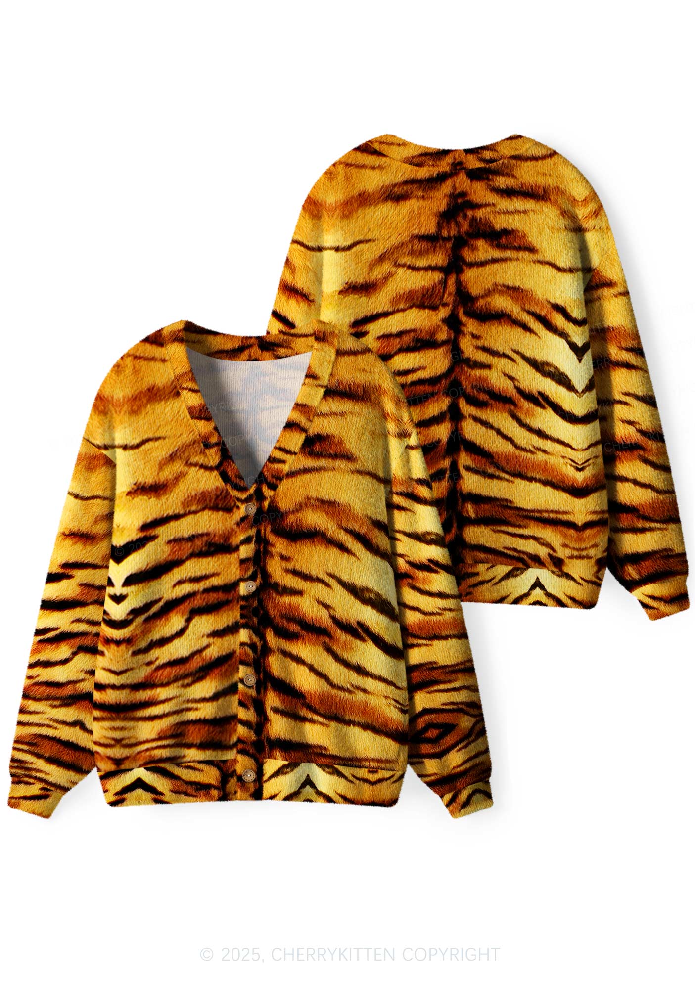 Wild Tiger Texture Y2K Christmas Cardigan Knit Sweatshirt Cherrykitten - Image 3