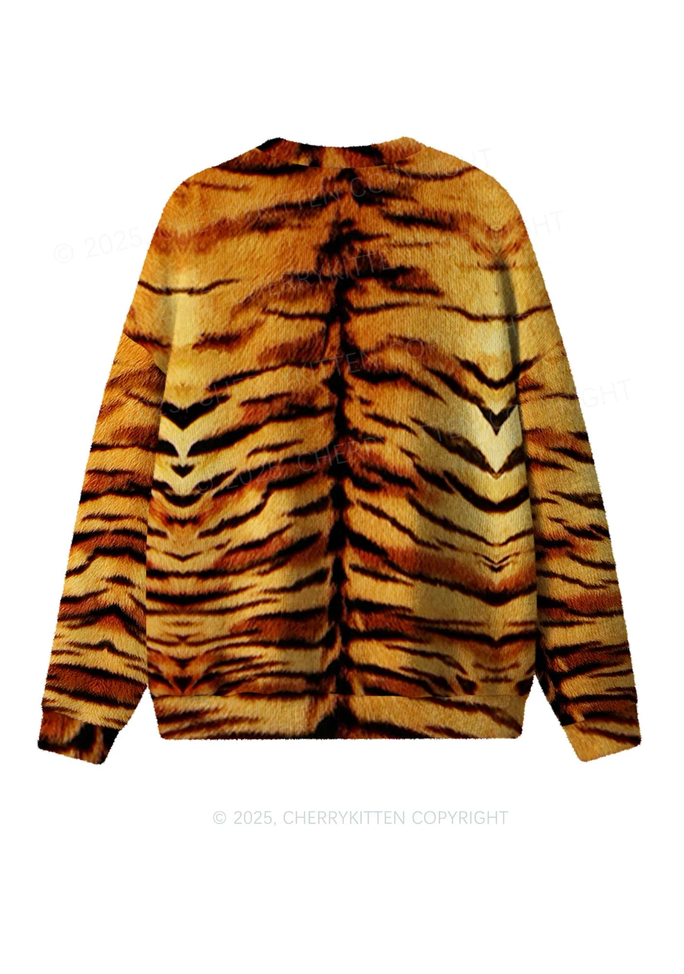 Wild Tiger Texture Y2K Christmas Knit Sweatshirt Cherrykitten - Image 2
