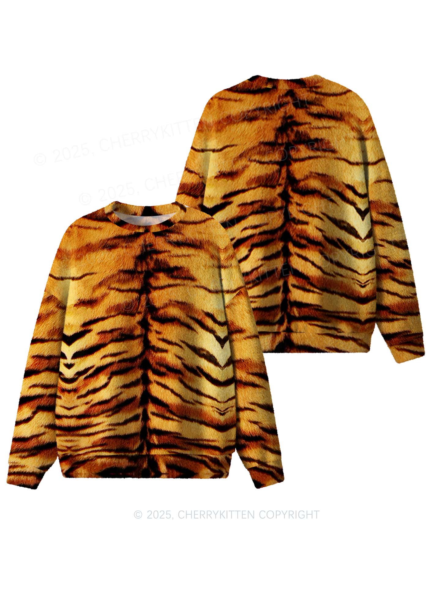 Wild Tiger Texture Y2K Christmas Knit Sweatshirt Cherrykitten - Image 3
