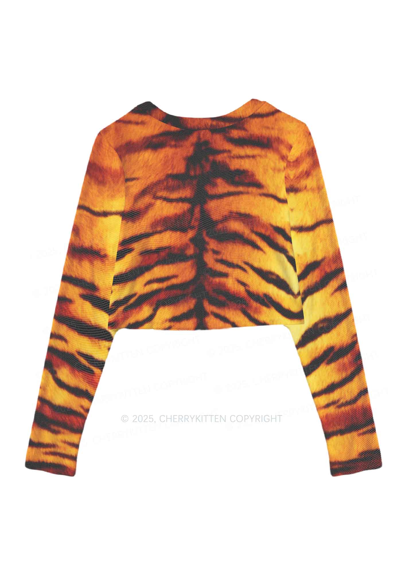 Wild Tiger Texture Y2K Mesh Long Sleeve Crop Top Cherrykitten - Image 3