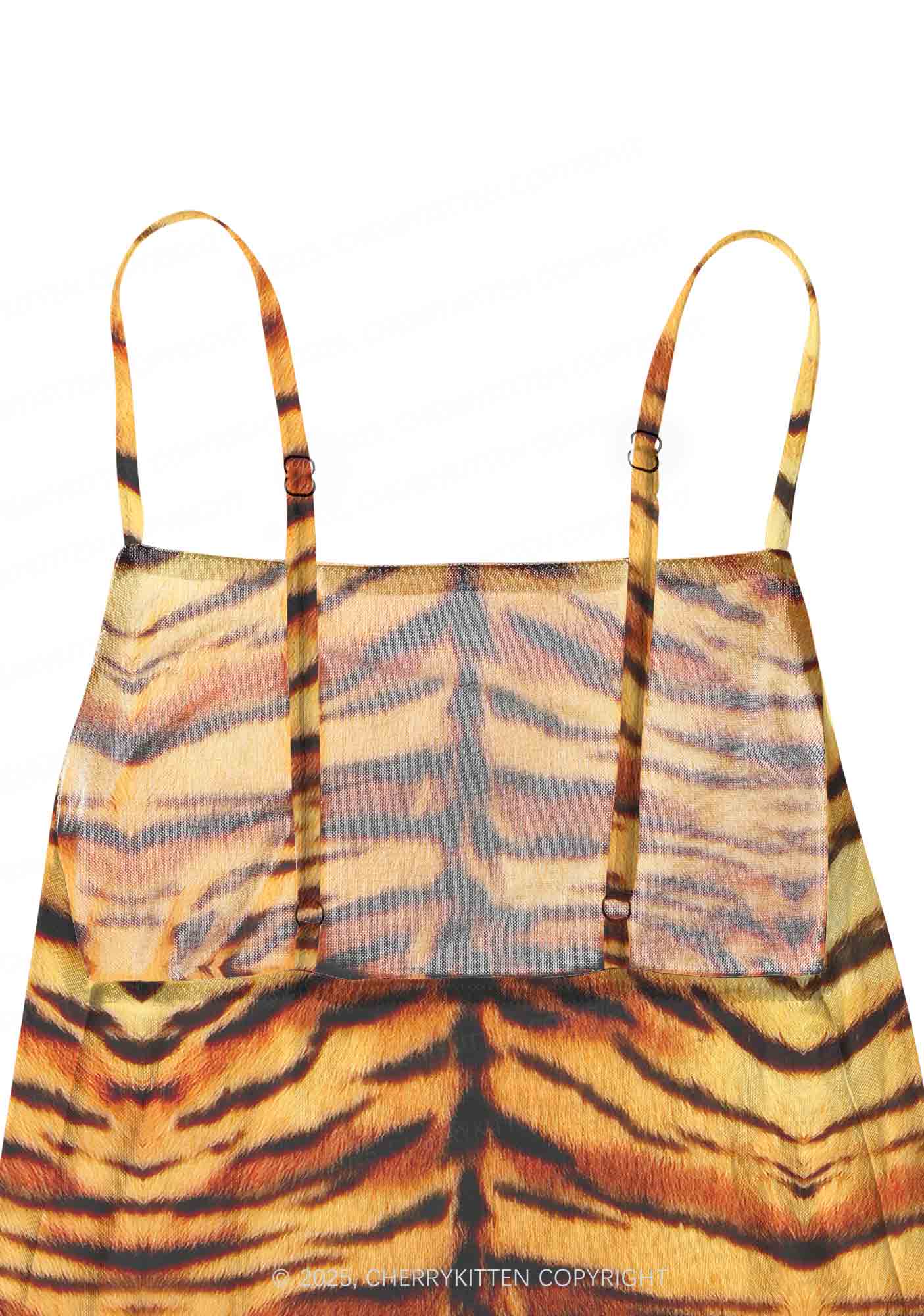 Wild Tiger Texture Y2K Mesh Slip Dress With Scarf Set Cherrykitten - Image 8