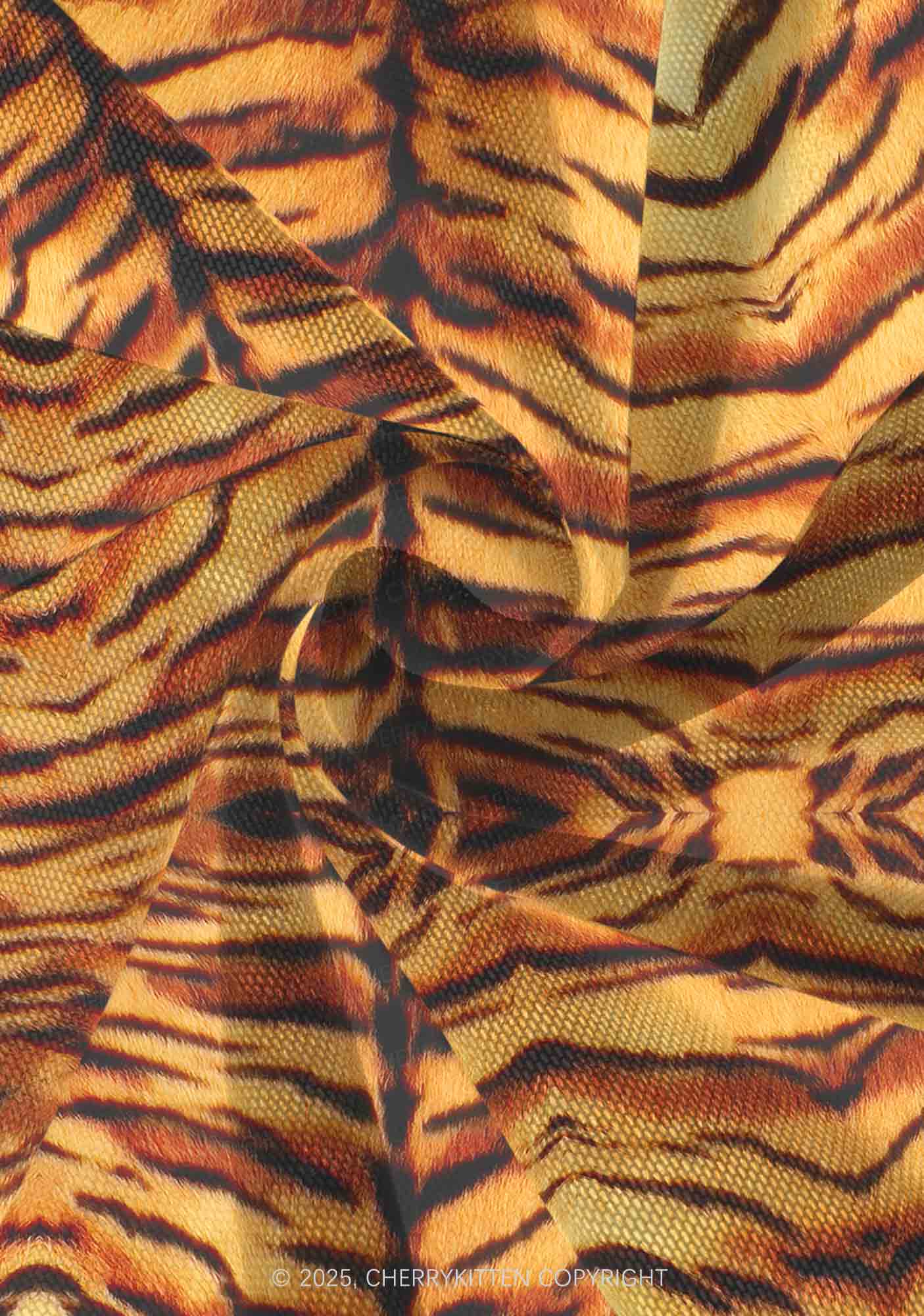 Wild Tiger Texture Y2K Mesh Slip Dress With Scarf Set Cherrykitten - Image 9