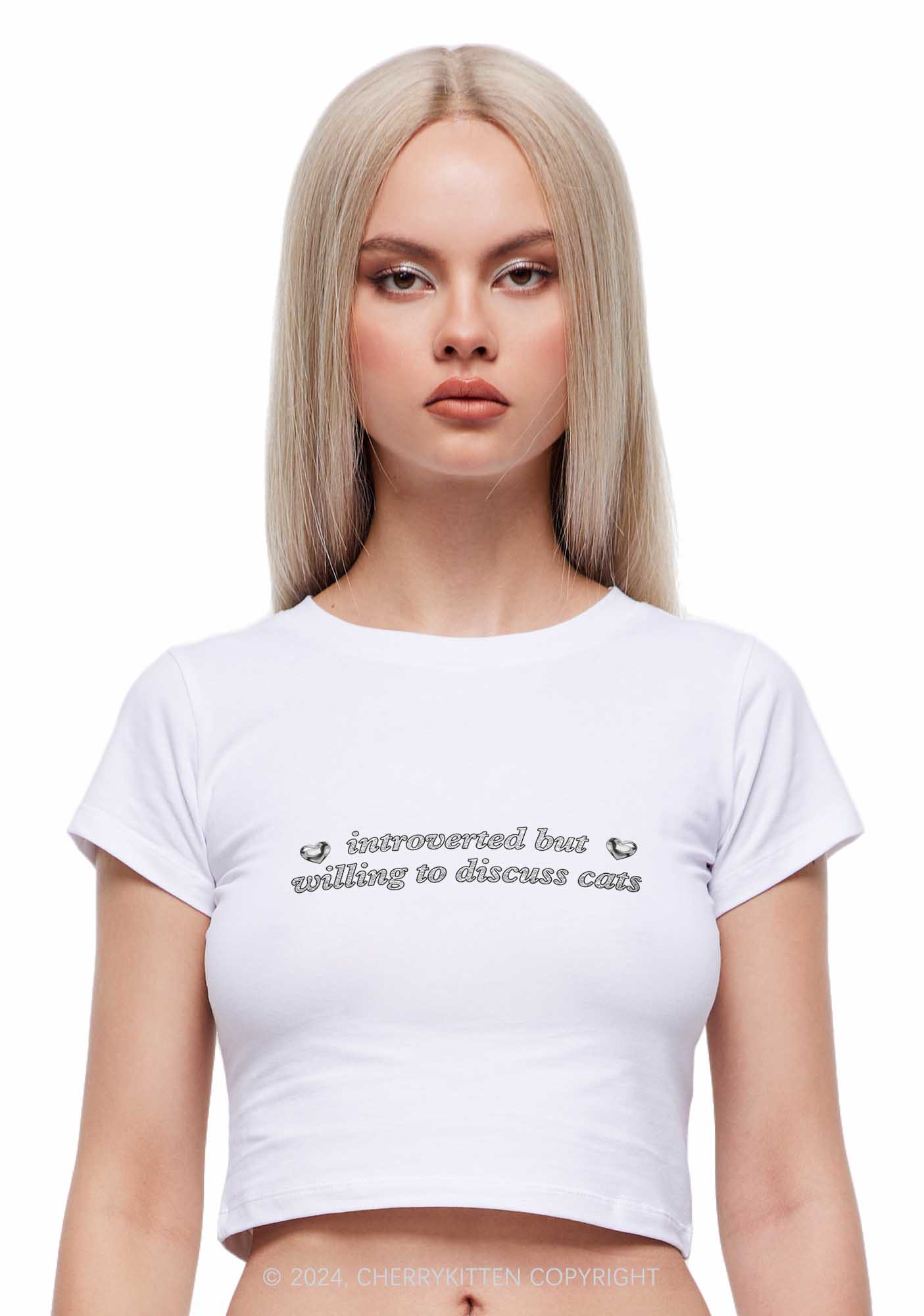 Willing To Discuss Cats Y2K Baby Tee Cherrykitten - Image 3