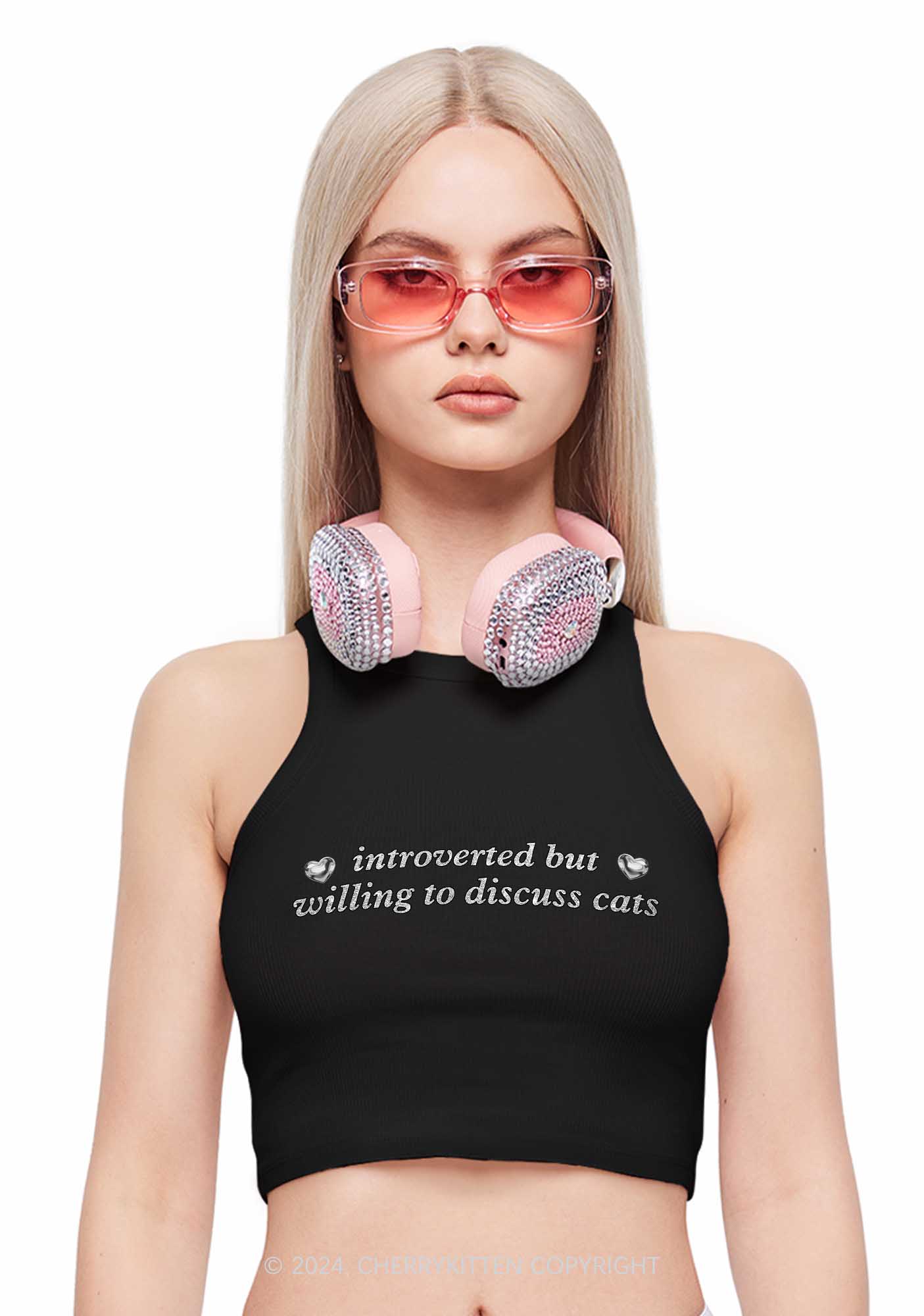 Willing To Discuss Cats Y2K Crop Tank Top Cherrykitten - Image 2