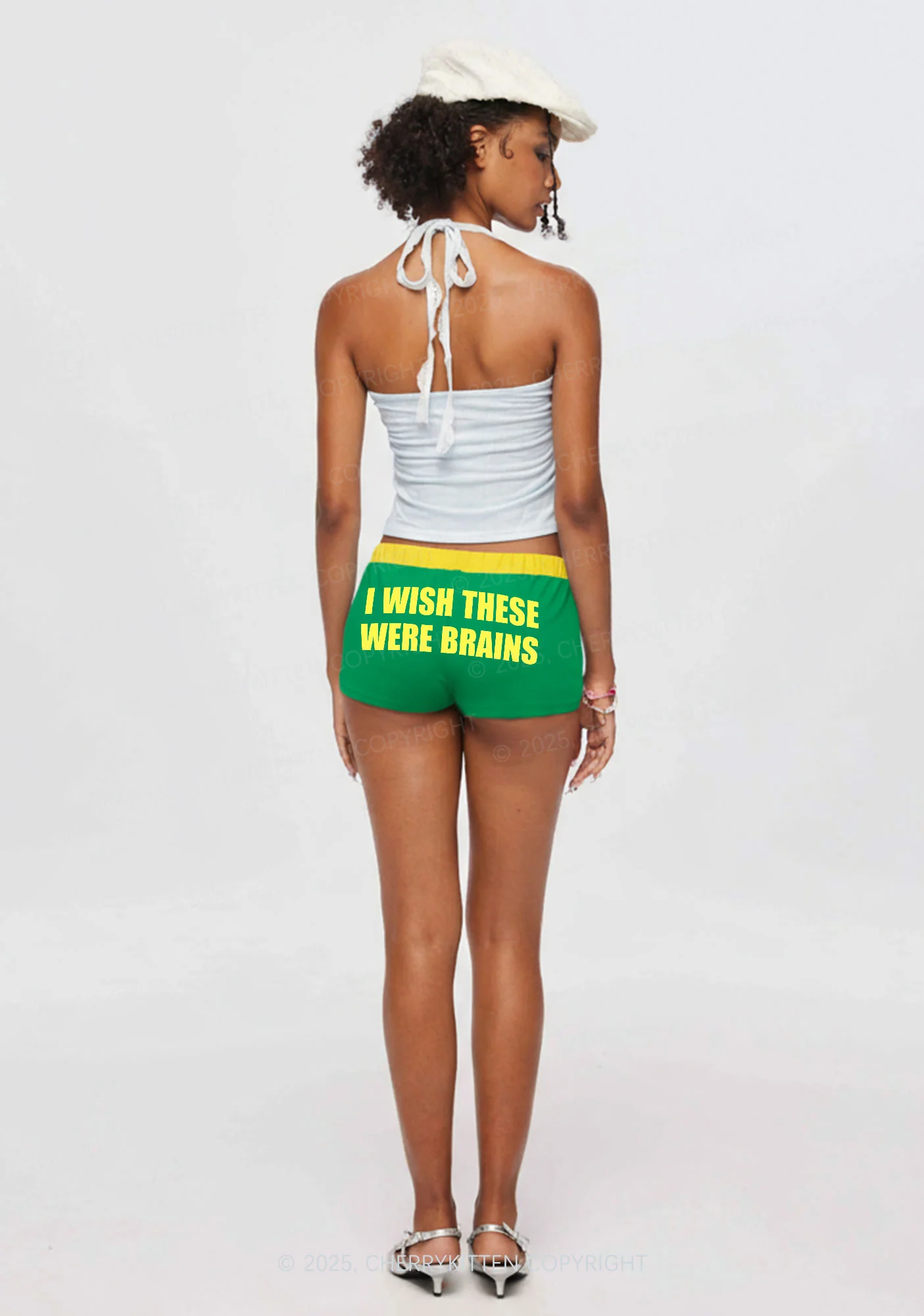 Wish These Were Brains Y2K Drawstring Mini Shorts Cherrykitten - Image 2