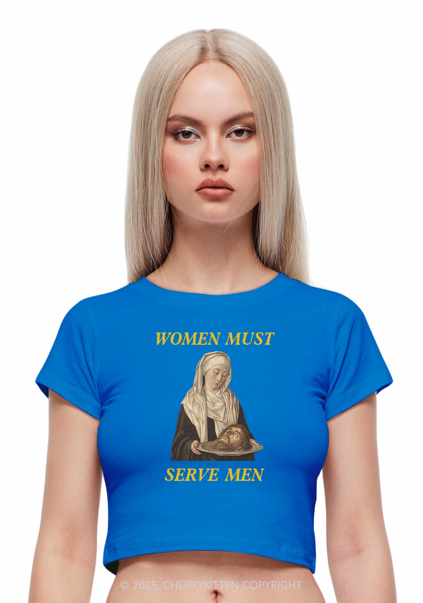 Women Must Serve Men Y2K Baby Tee Cherrykitten - Image 2