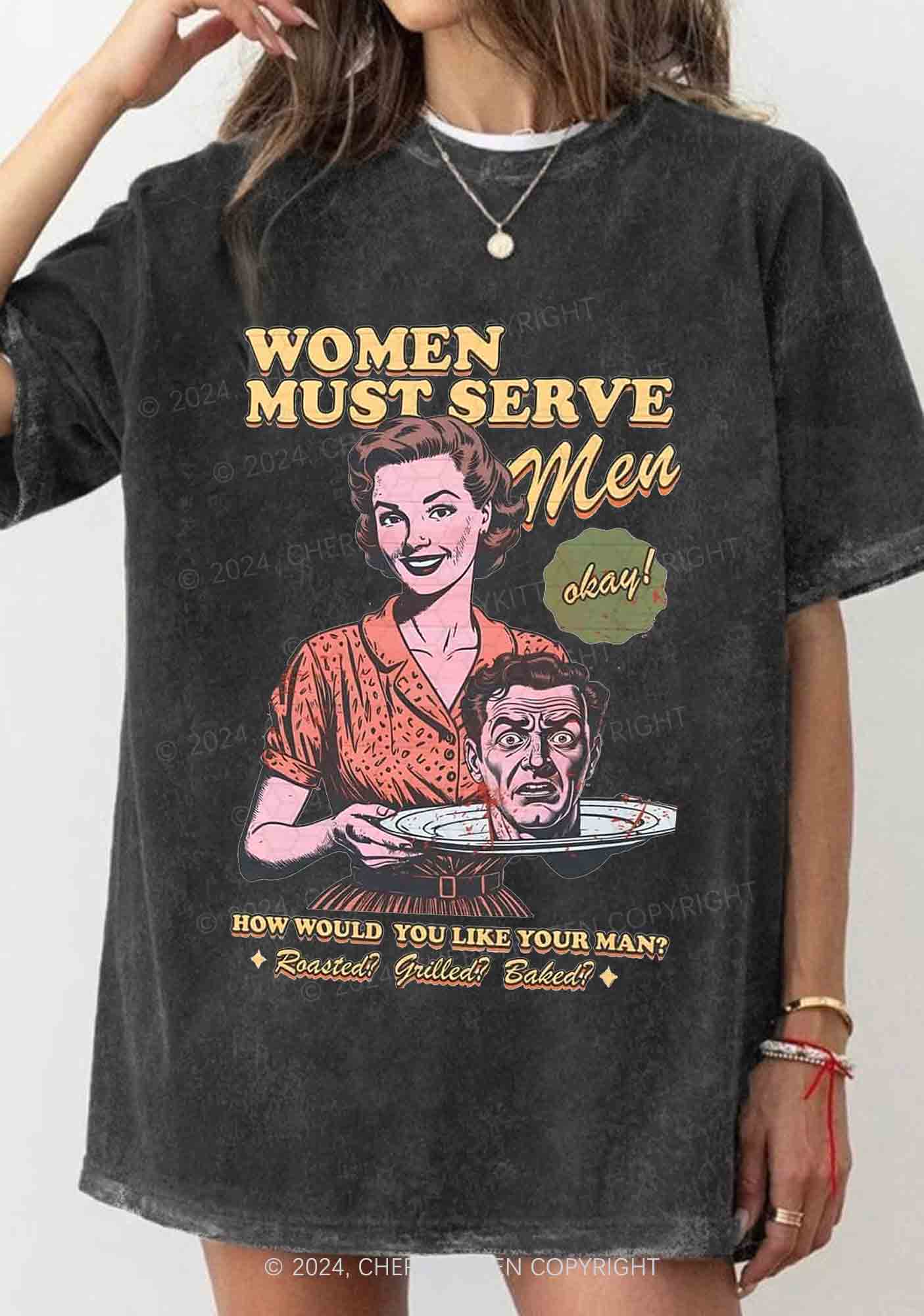 Women Serve Men Y2K Washed Tee Cherrykitten - Image 2