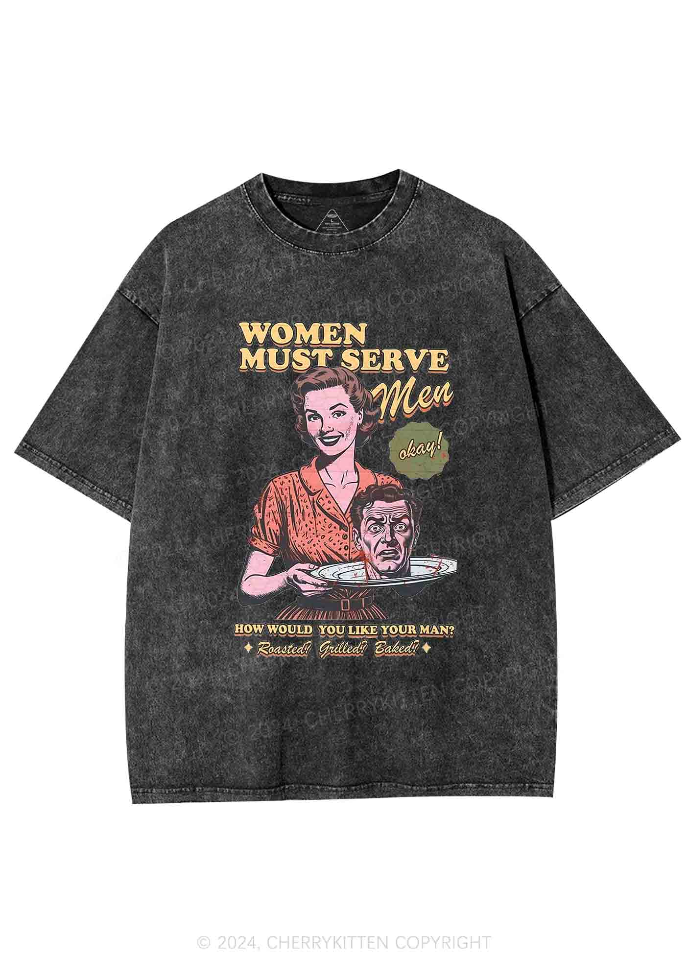Women Serve Men Y2K Washed Tee Cherrykitten - Image 3