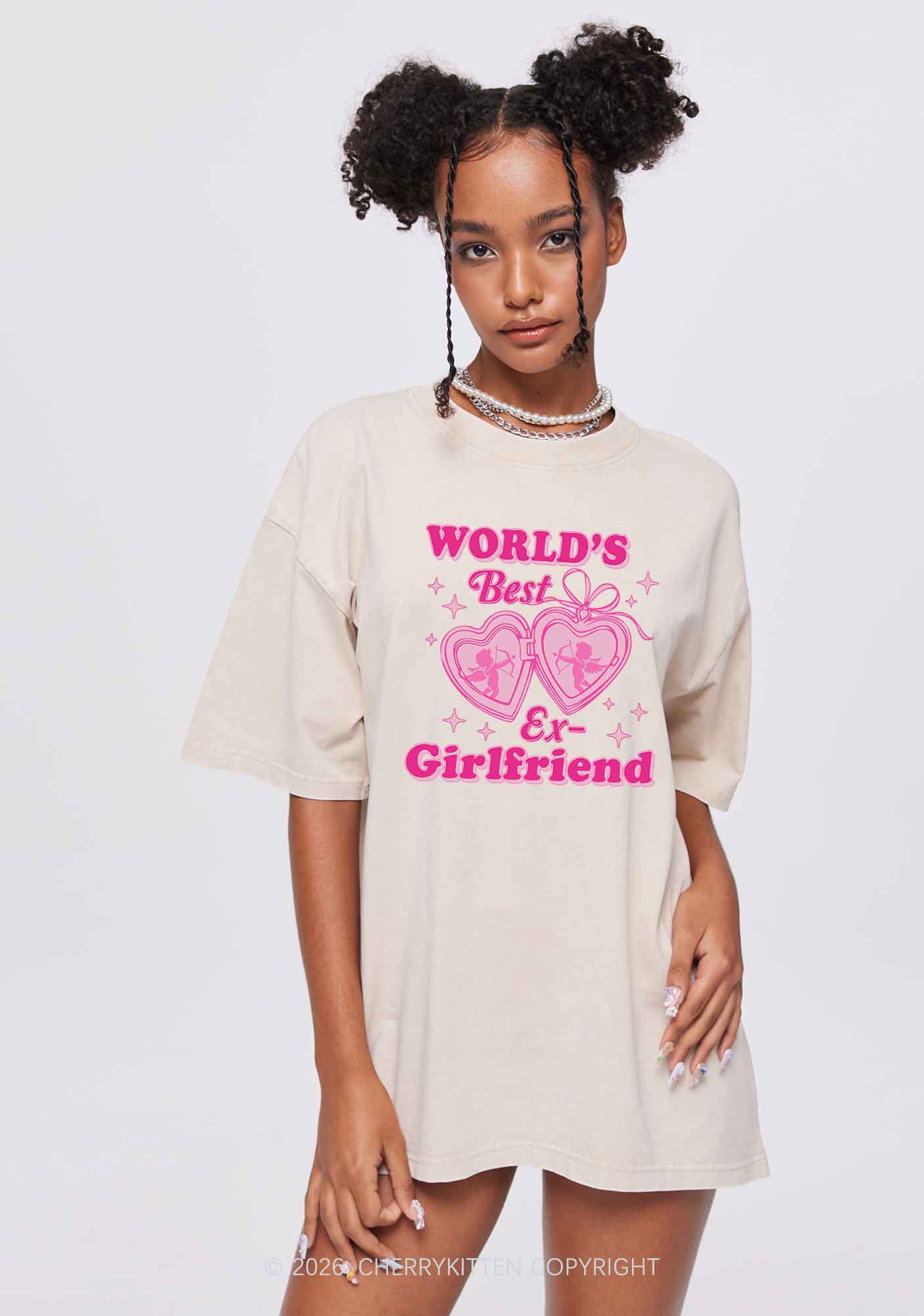 Worlds Best Ex GF Valentine's Day Y2K Shirts Washed Tee Cherrykitten - Image 2