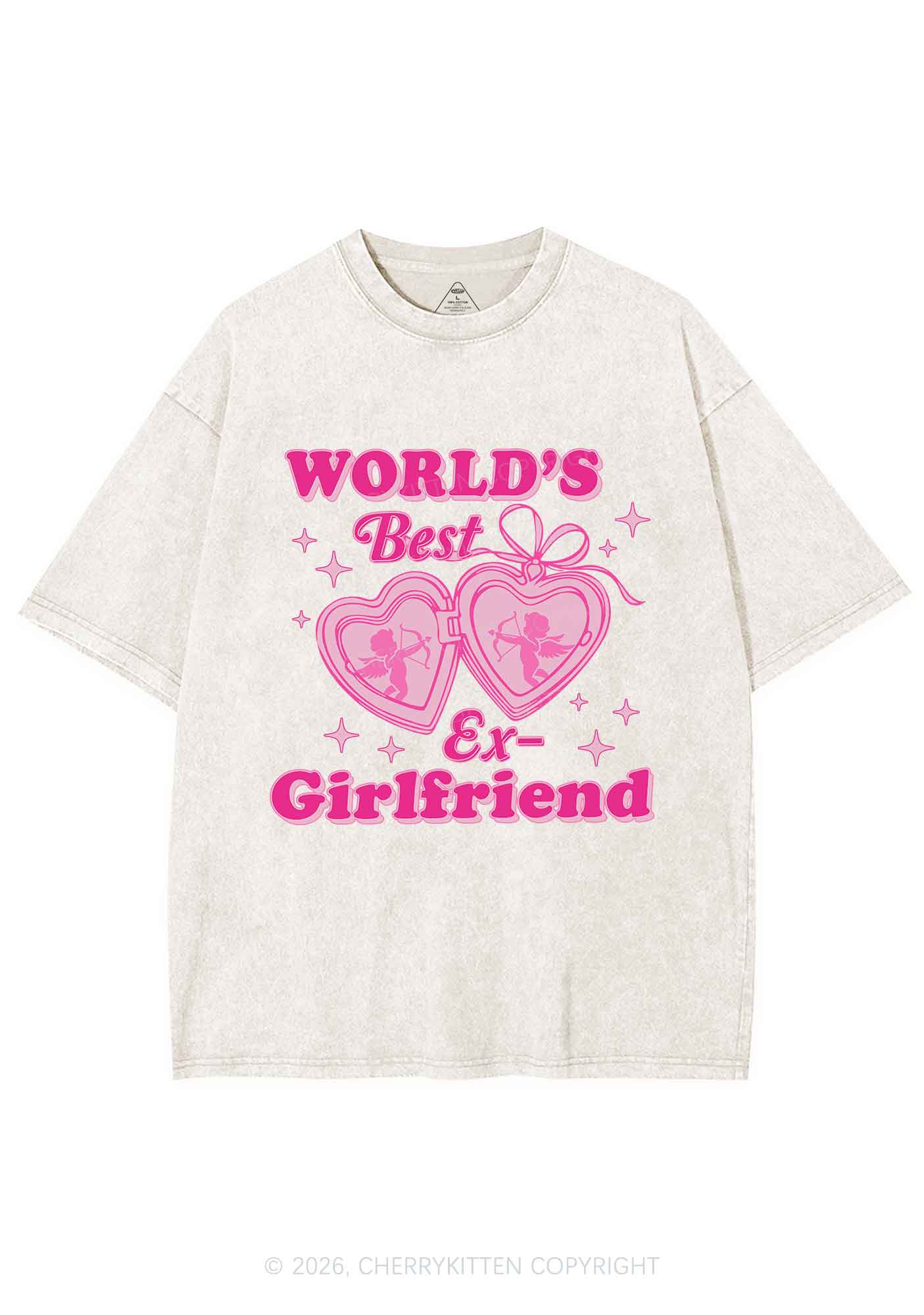 Worlds Best Ex GF Valentine's Day Y2K Shirts Washed Tee Cherrykitten - Image 3