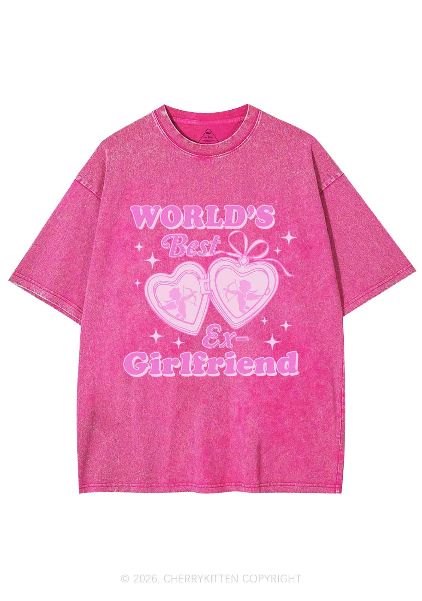 Worlds Best Ex GF Valentine's Day Y2K Shirts Washed Tee Cherrykitten - Image 4