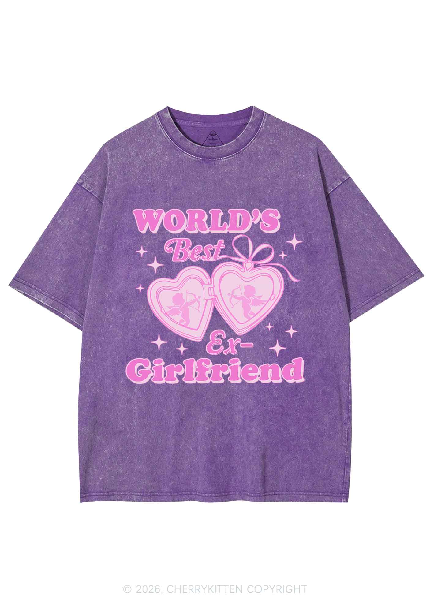 Worlds Best Ex GF Valentine's Day Y2K Shirts Washed Tee Cherrykitten - Image 5