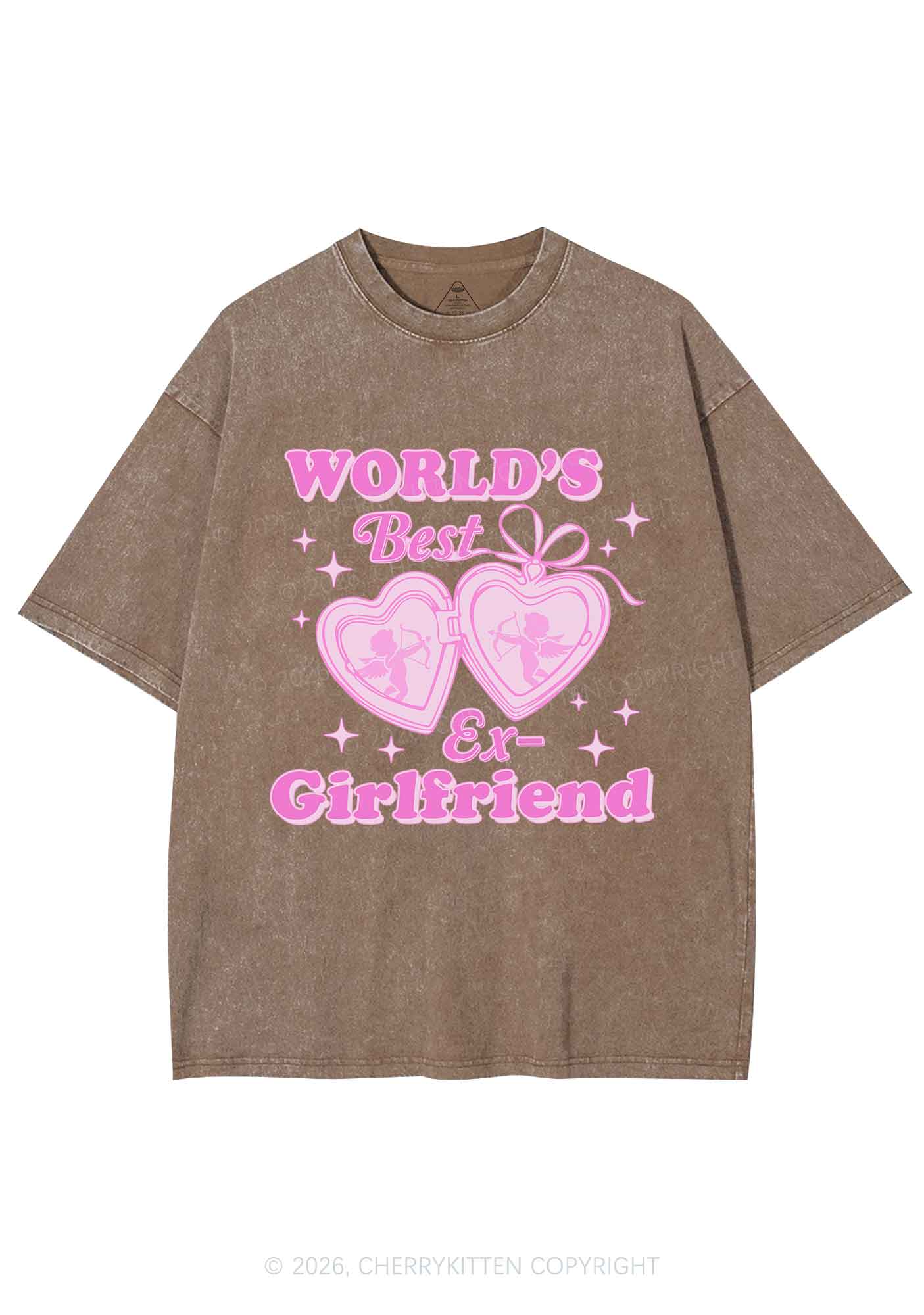 Worlds Best Ex GF Valentine's Day Y2K Shirts Washed Tee Cherrykitten - Image 6